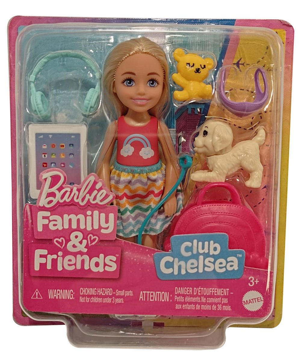Barbie Stehpuppe Barbie Chelsea Puppe mit Hund, Tragekorb, Rucksack, Sommer-Outfit