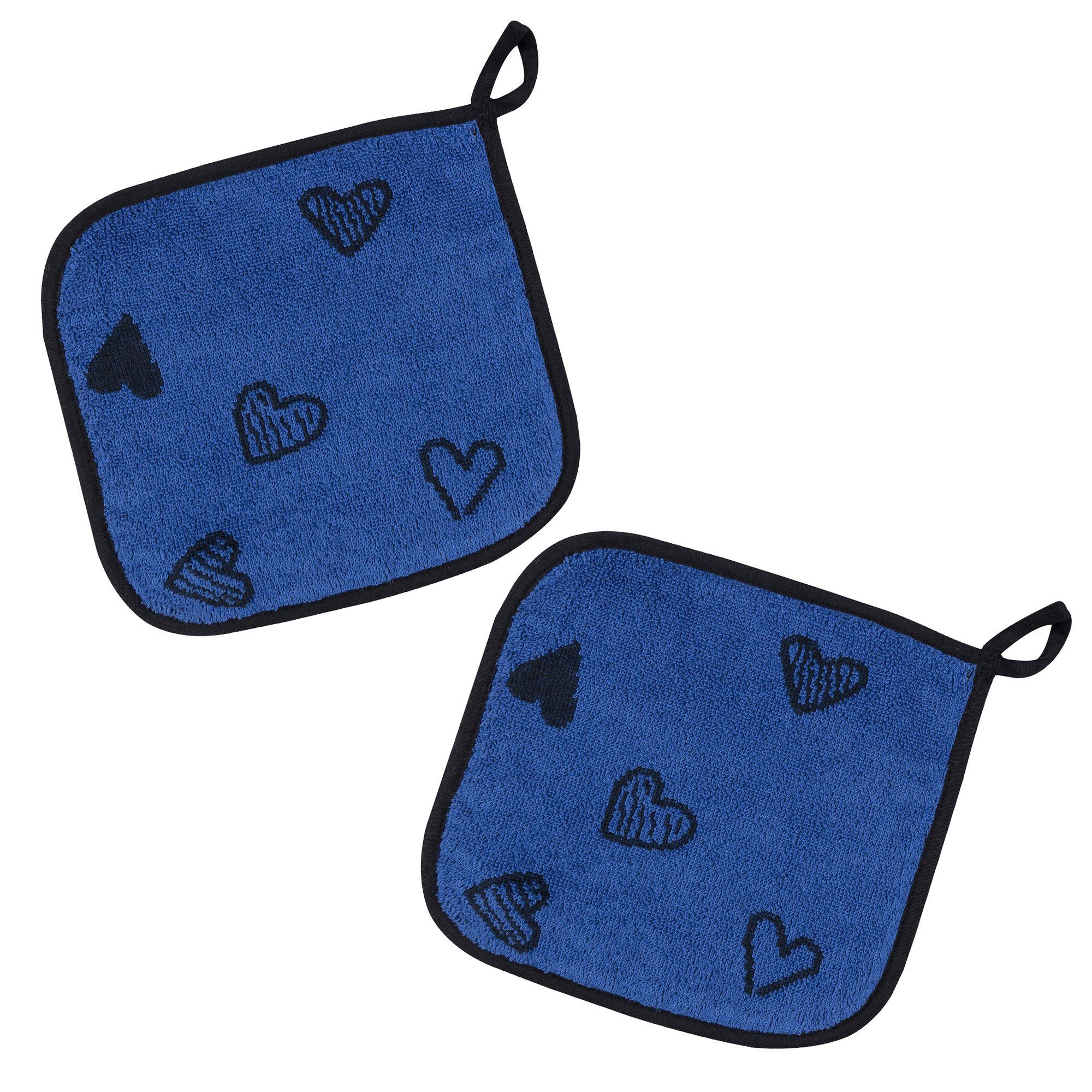 Kracht Topflappen Herzlich, (Set, 2-tlg., Set), 2er Set Topflappen, Baumwoll Frottier, ca. 22x22 cm Blau