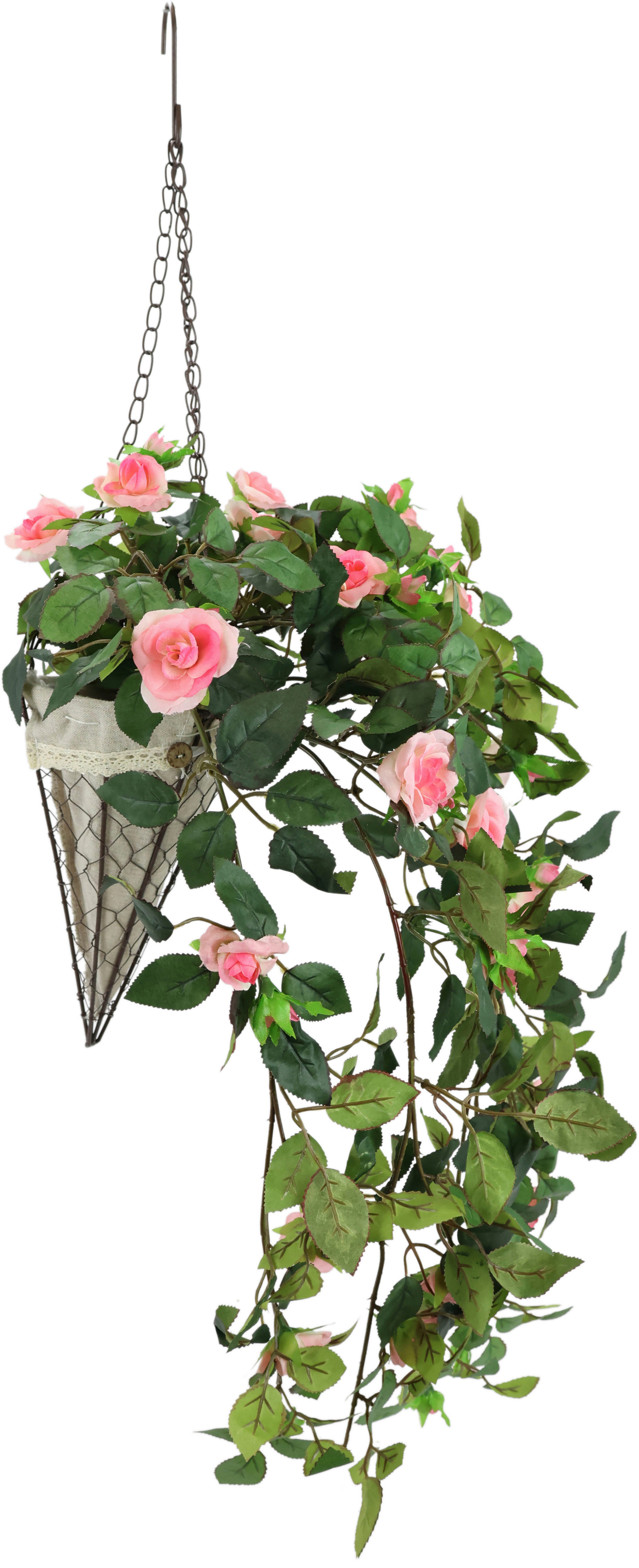 Kunstpflanze Künstlicher Rosenbusch im Korb, I.GE.A., Höhe 80 cm, Rosen Deko Kunstblumen Seidenblumen Blumen Blumengirlande Rosenranke
