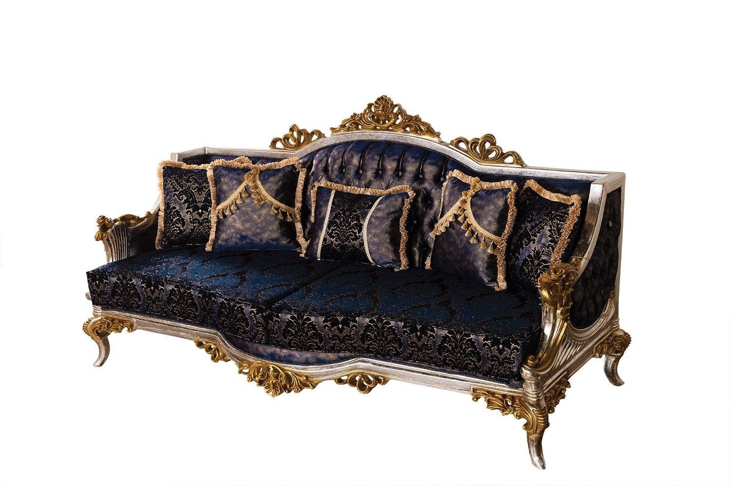 JVmoebel Sofa, Klassischer Samt Barock Dreisitzer Couch Goldener Rahmen Sofa Couch