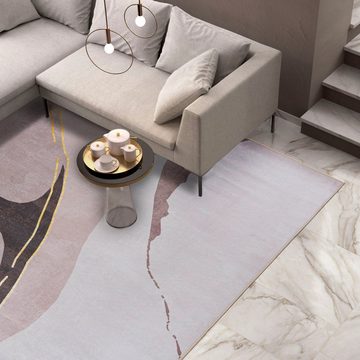 Designteppich Modern Teppich Wohnzimmerteppich Abstrakt Vintage Beige Gold, Mazovia, 80 x 150 cm, Fußbodenheizung, Allergiker geeignet, Rutschfest
