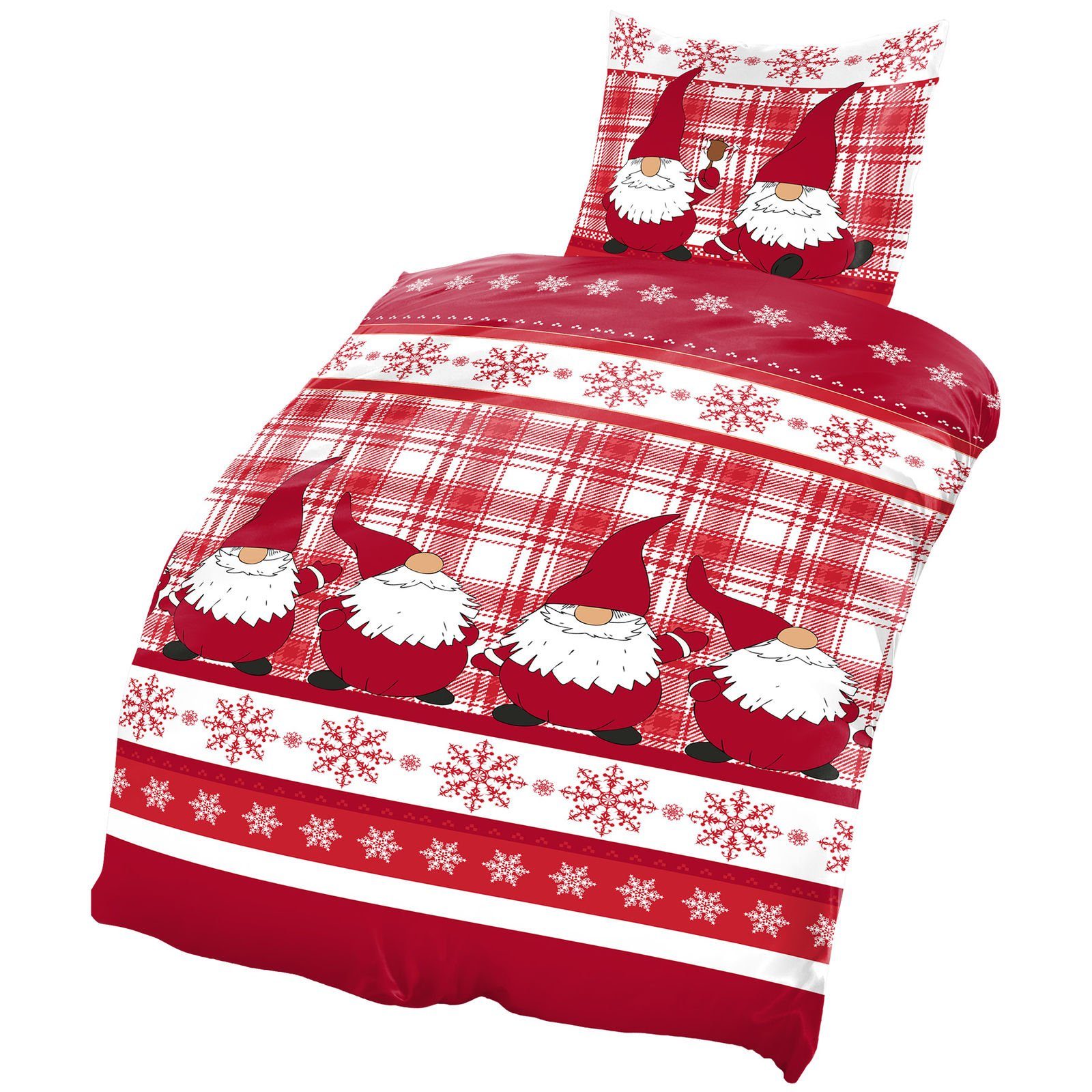 One Home Bettwäsche Wichtel, Fleece, 2 teilig, kariert und Weihnachten günstig online kaufen