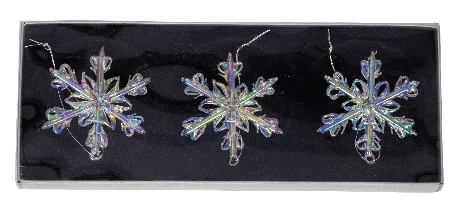 LB H&F Lilienburg Dekohänger 3er SET Christbaumanhänger Christbaumschmuck Anhänger Christbaum GLAS (Set, Weihnachtsanhänger Weihnachtsschmuck Schneeflocke Weihnachtsdeko), Tannenbaum Weihnachtsbaum Deko Christbaumschmuck ECHTGLAS