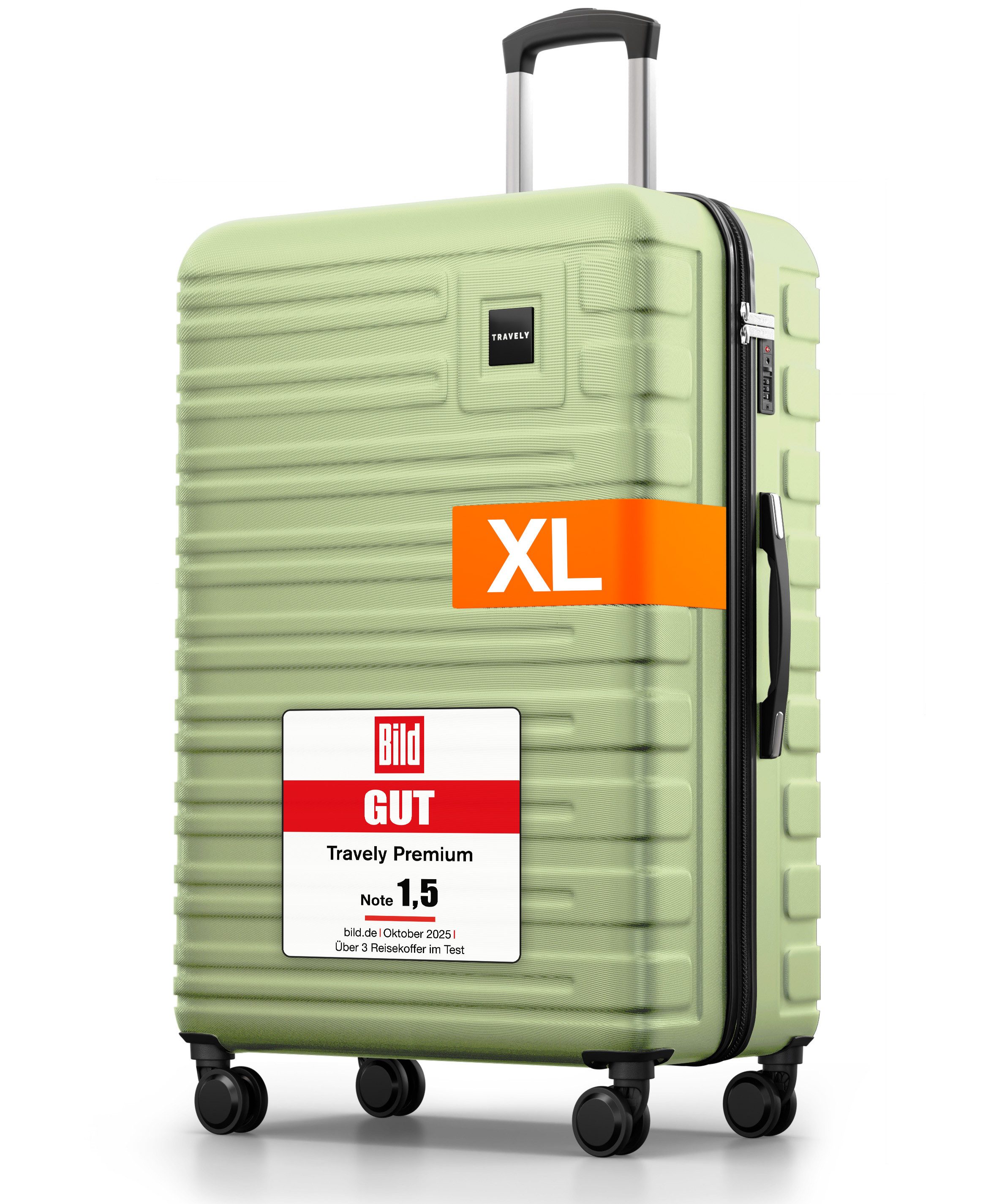 Travely Koffer Polycarbonat Koffer XL 77cm - Reisekoffer, Hartschalenkoffer, Trolley, 4 Rollen, Designed in Germany, austauschbare Griffe und Rollen
