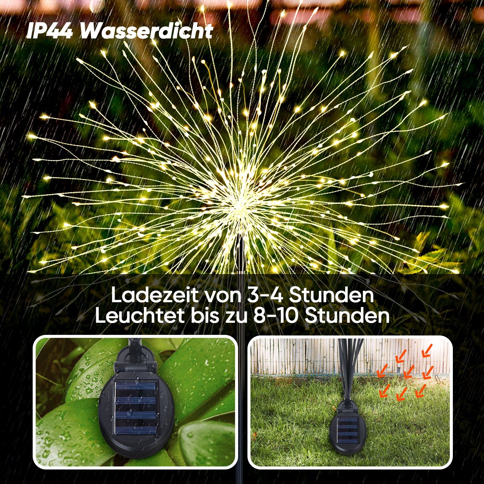 Salcar LED Solarleuchte LED Solarleuchte 2x 180 LEDs Solarlampe Feuerwerk Lichter, Warmweiß, 8 Modi LED Lichterkette Automatische Beleuchtung – Bild 5 von 5