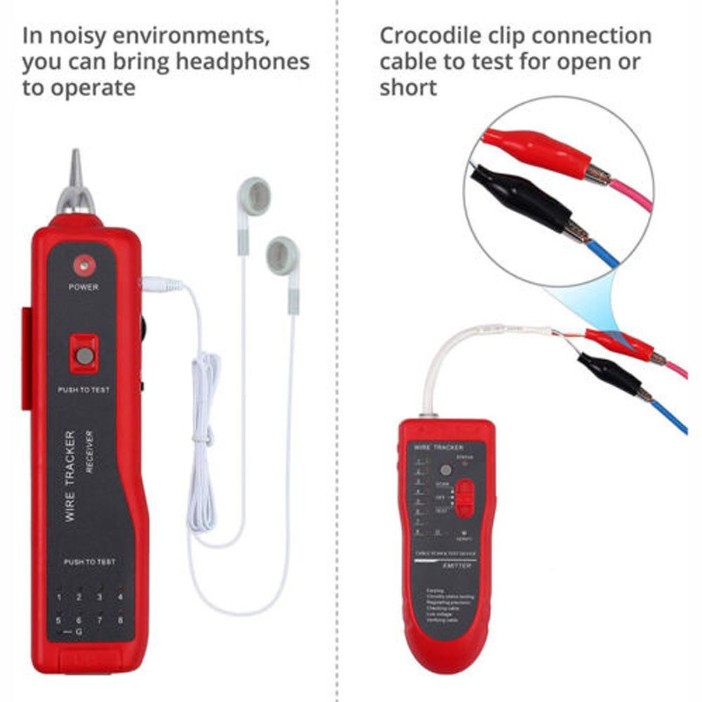 XERSEK Leitungsortungsgerät Multifunktional Kabeltester Kabelfinder Kabelsucher Werkzeug Set, Leitungssucher für Netzwerk und Telefoninstallation, LED Anzeige,  – Bild 4 von 5