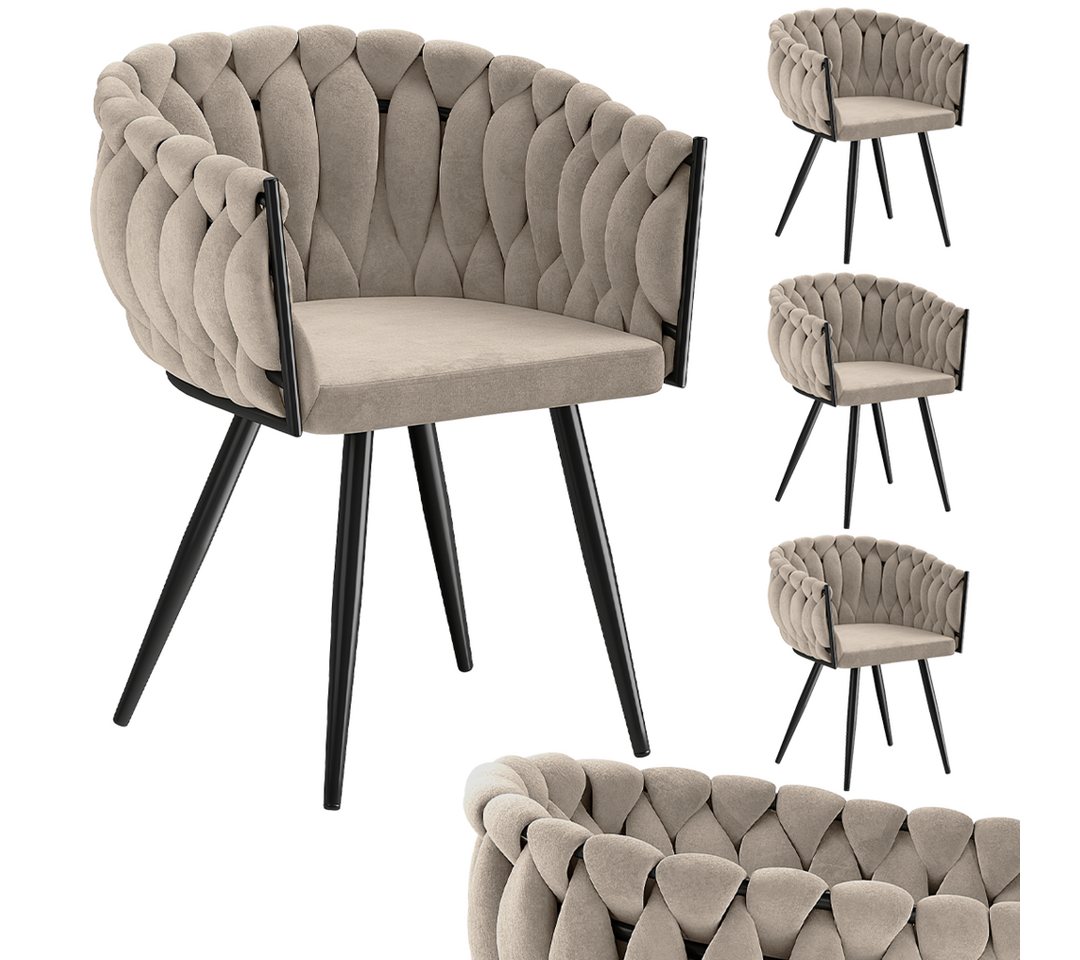 skølm Esszimmerstuhl & Drehstuhl Sudri mit Samtbezug gepolstert (4er Set, macchiato, Metallgestell, 4 St), Armlehnenstühle in Flecht-Look, verfügbar als 2er/6er Set