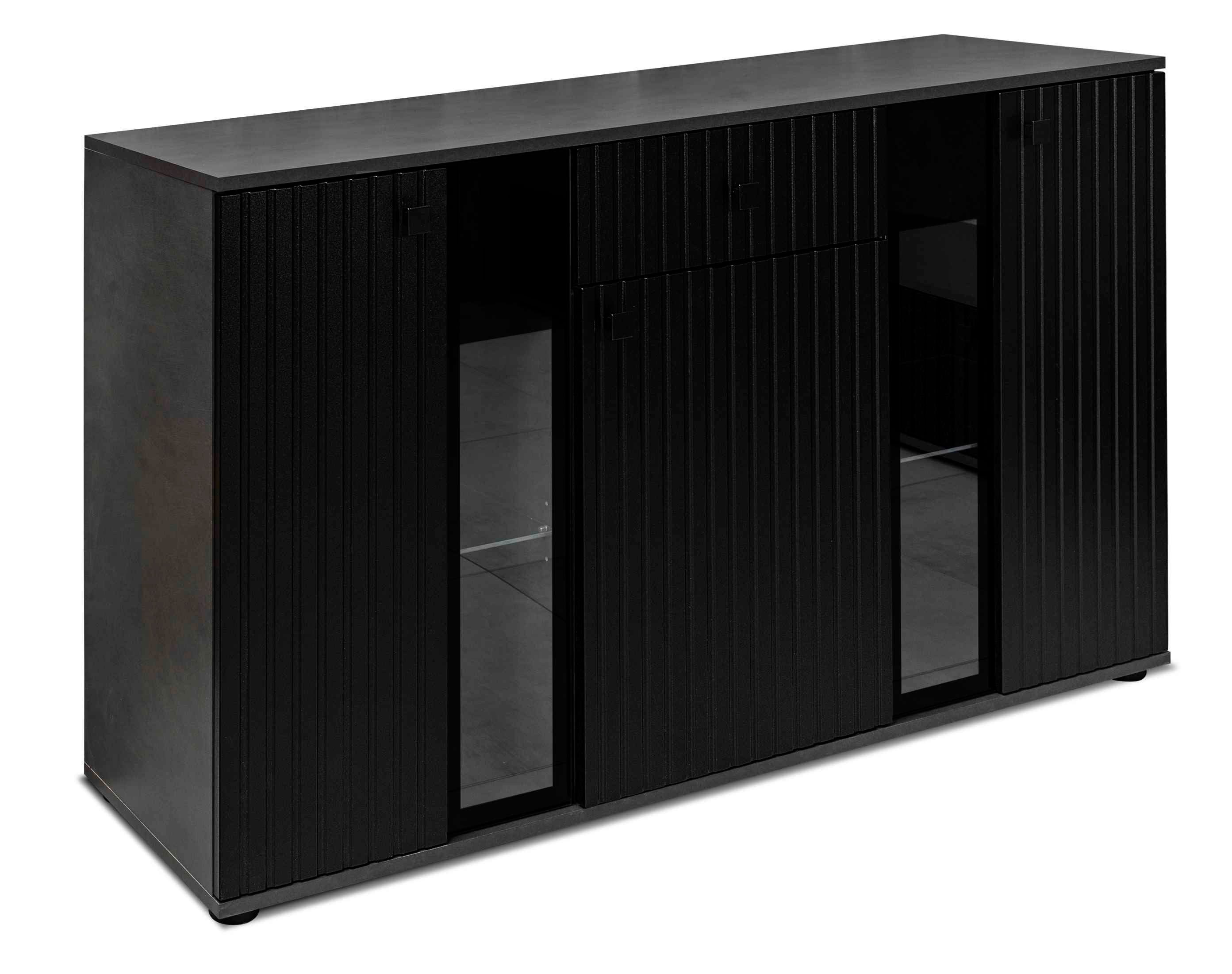 Furnix Sideboard SARAI Maße: x Schublade und Matera-Schwarz Glastüren x B140,4 140 T40,2 cm, H80 cm Anrichte mit 3-türige