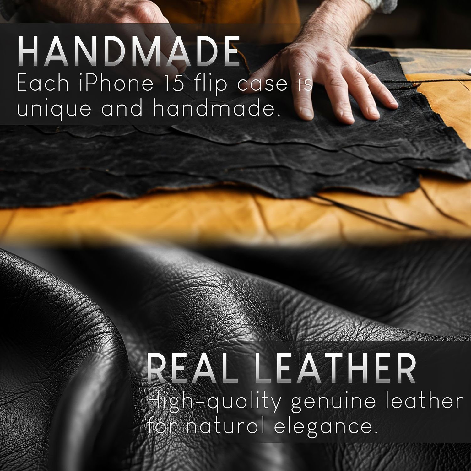 Nalia Smartphone-Hülle Apple iPhone 15 Pro Max 17 cm (6,7 Zoll), Echt Leder Etui / Standfunktion Kickstand / RFID Schutz Handyhülle