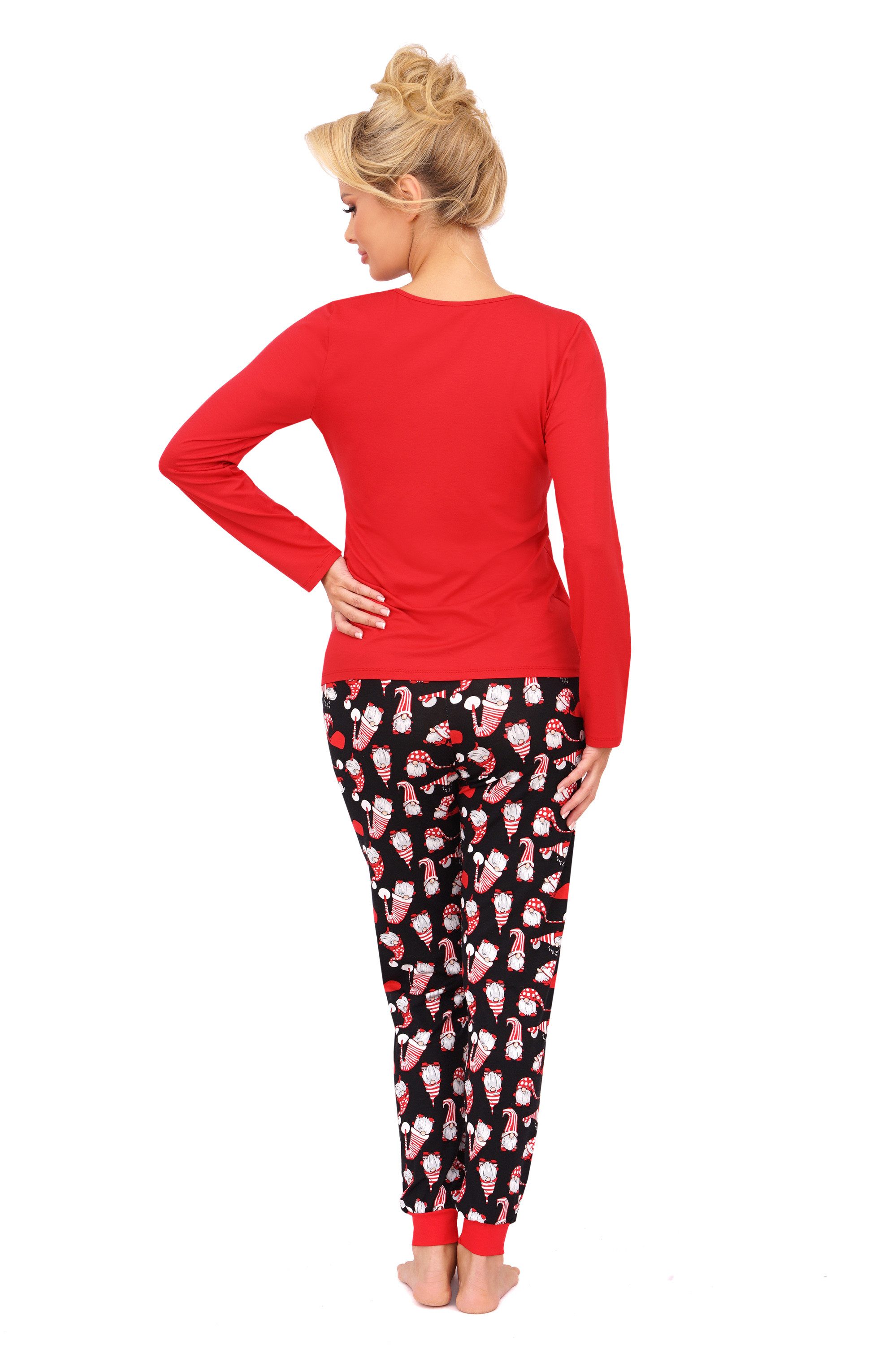 Donna Pyjama Schlafanzug mit Santa-Motiv, Weihnachten Christmas-Allover-Print, weiche Baumwolle, Made in EU