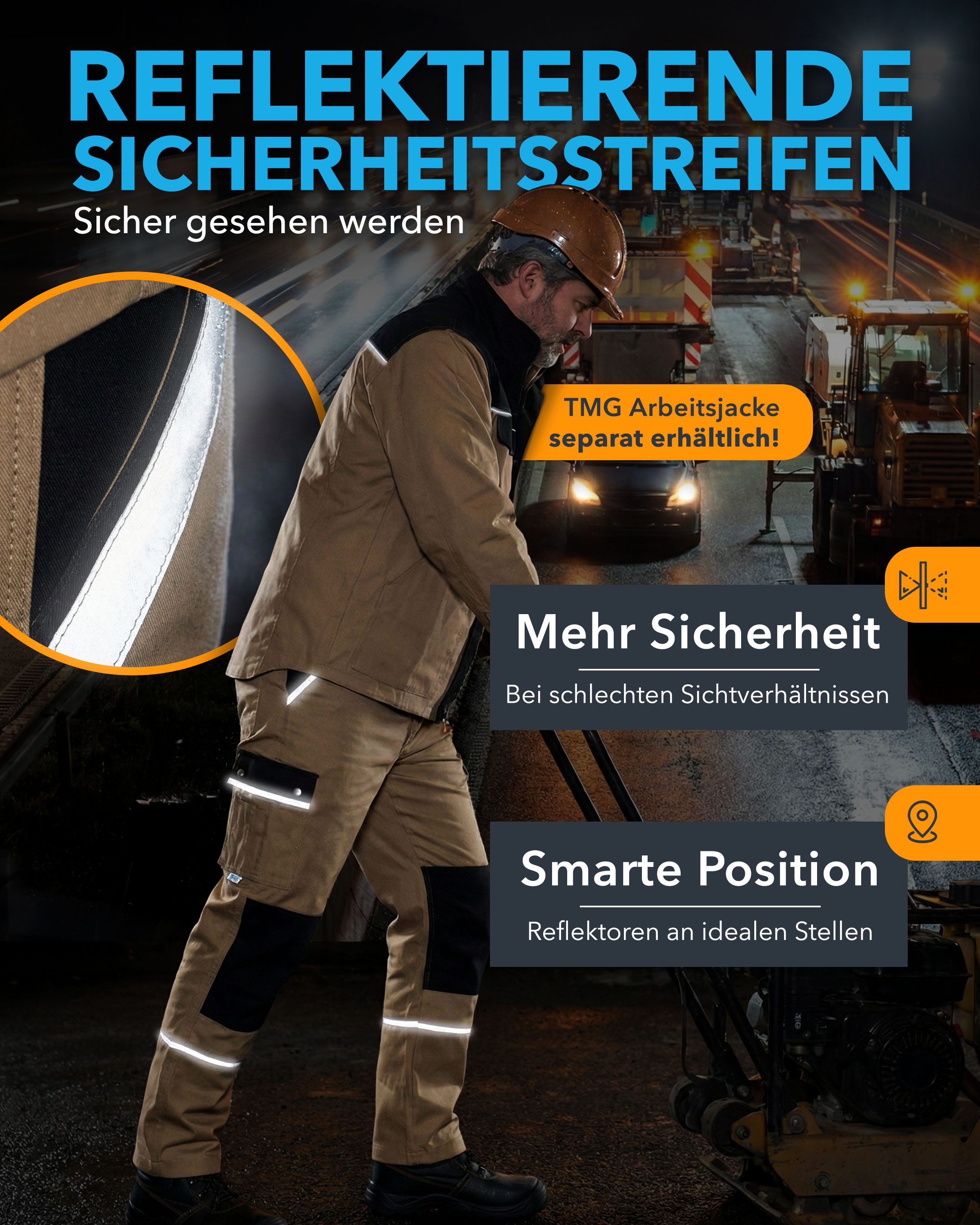 TMG International Arbeitshose Arbeitshose Bundhose Cargohose Style Arbeitshose Herren mit Kniepolstertaschen in Übergrößen erhältlich – Bild 5 von 5