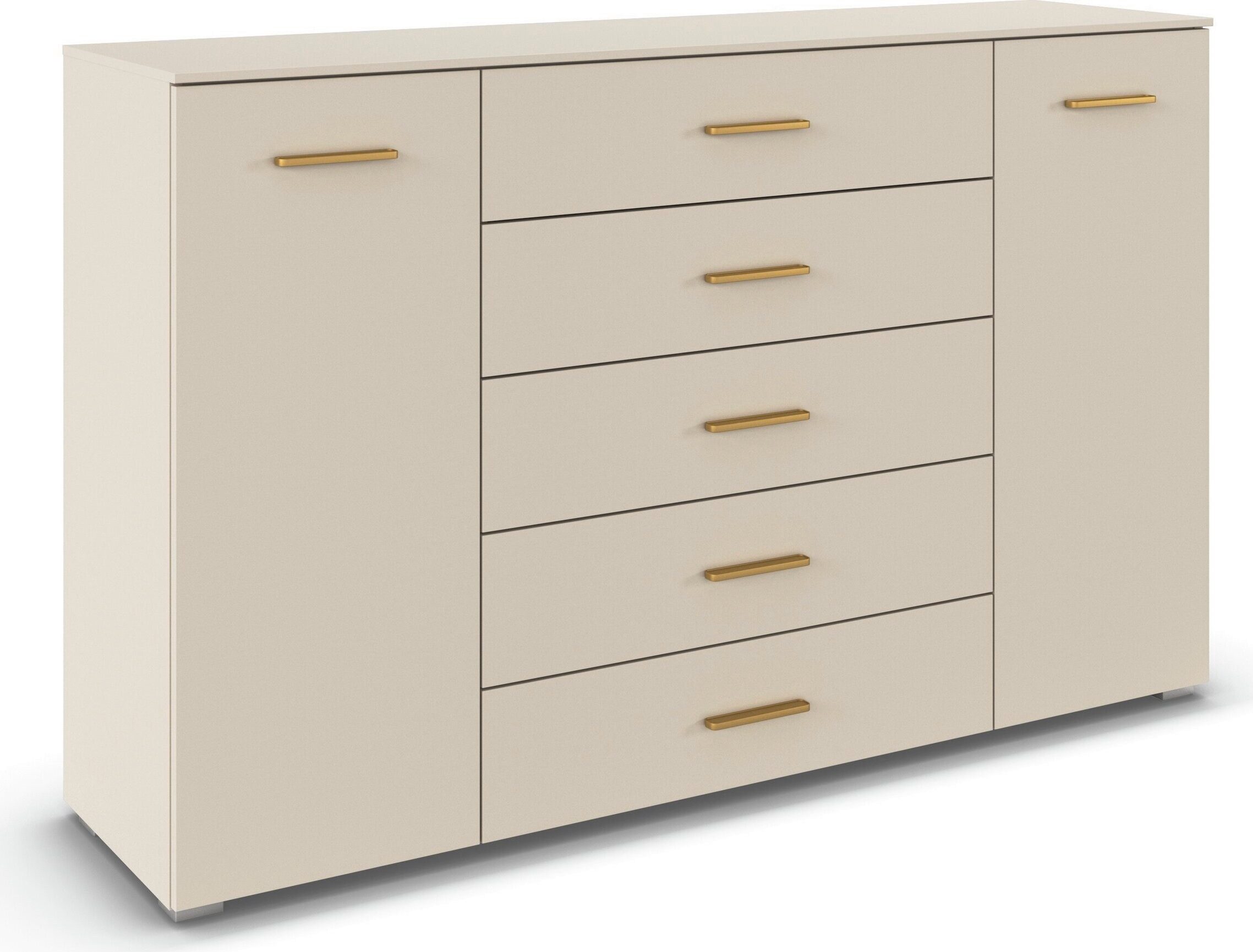 OTTO home Kombikommode Sideboard Schubkommode Kommode SCHNELLMONTAGESYSTEM ZELLARA (Breite 160 cm / Höhe 100 cm, 4 Einlegeböden, inkl. SOFT-CLOSE-FUNKTION), 2-türig 4 geräumige Schubladen, Griffe Gold aus Metall MADE IN GERMANY
