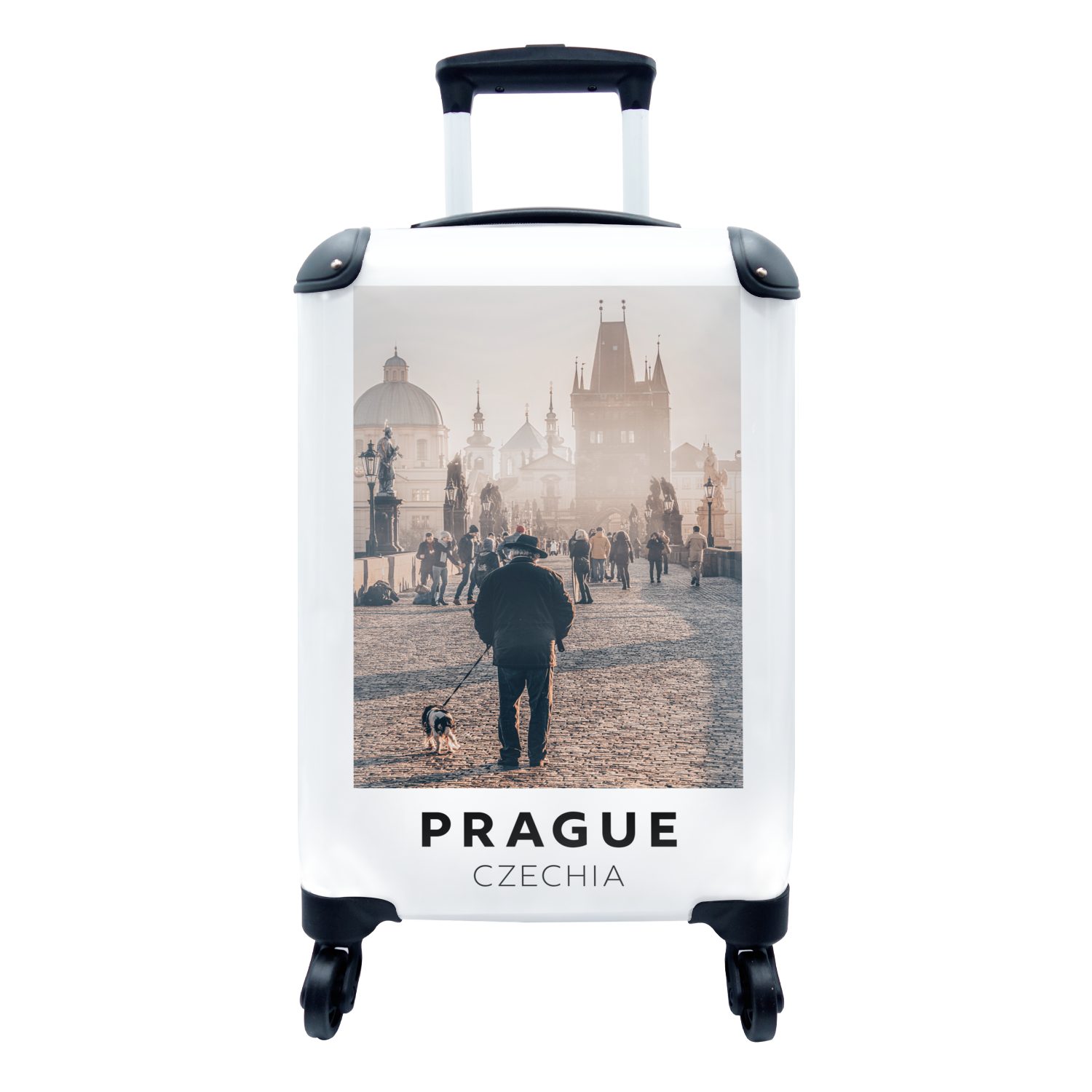 MuchoWow Handgepäckkoffer Tschechische Republik - Prag - Hund, 4 Rollen, Reisetasche mit rollen, Handgepäck für Ferien, Trolley, Reisekoffer