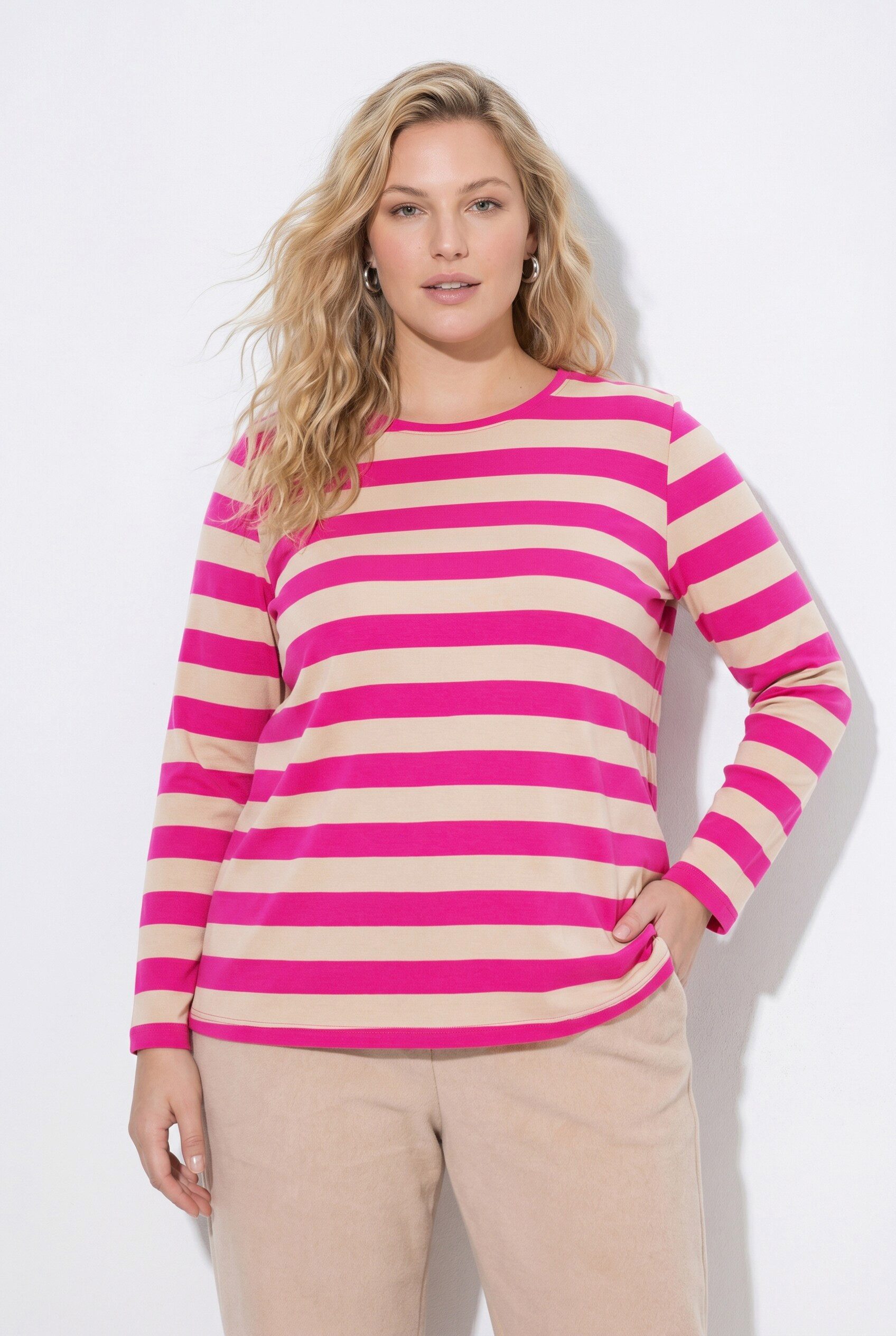 Ulla Popken Longsleeve Shirt Blockstreifen Classic Rundhals Langarm