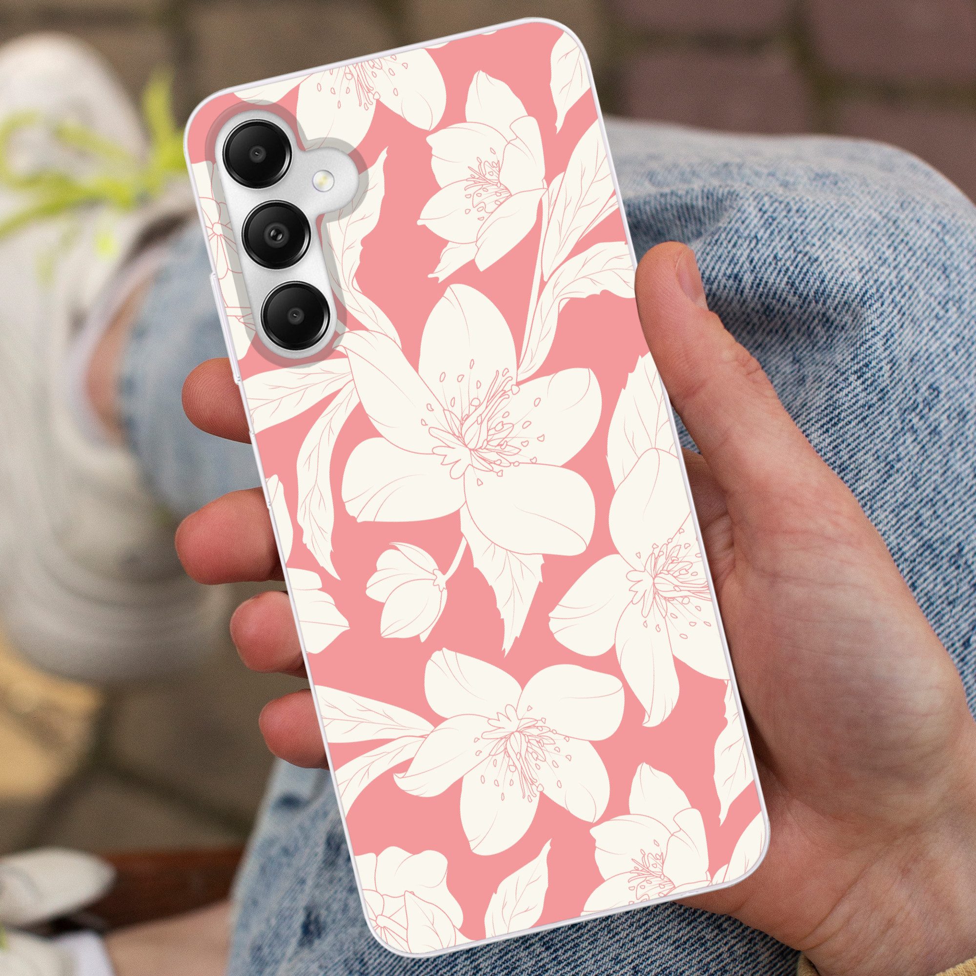MuchoWow Handyhülle für Samsung Galaxy A05s Blumen - Muster - Rosa - Weiß, Smartphone-Bumper, Print, Handy Schutzhülle Dünn