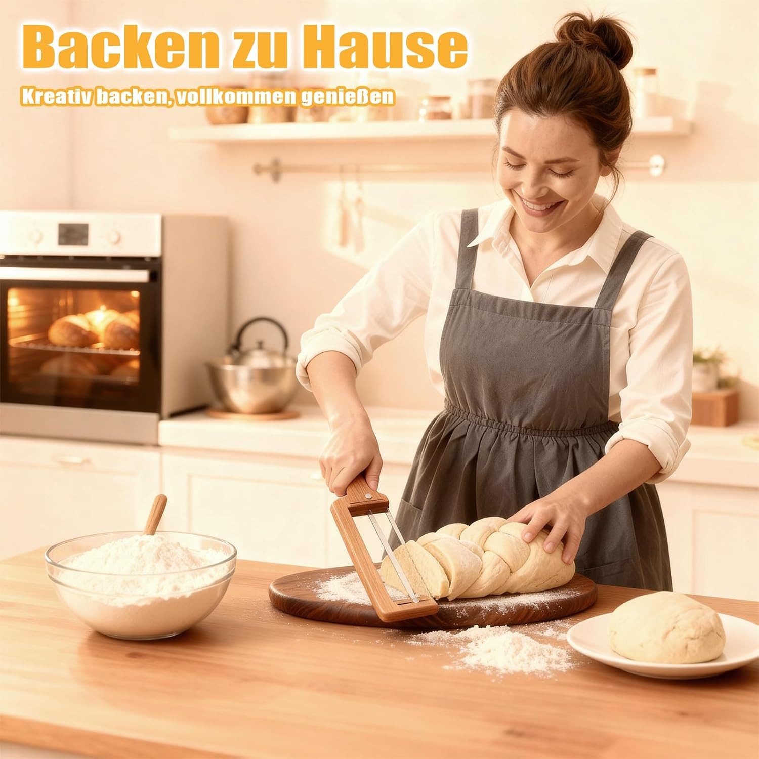 Fyrove Brotschneidebrett Brotschneider für selbstgebackenes Brot, Verstellbares Brotsäge, Holz Bäckermesser für knuspriges Sauerteigbrot und Baguette – Bild 4 von 5