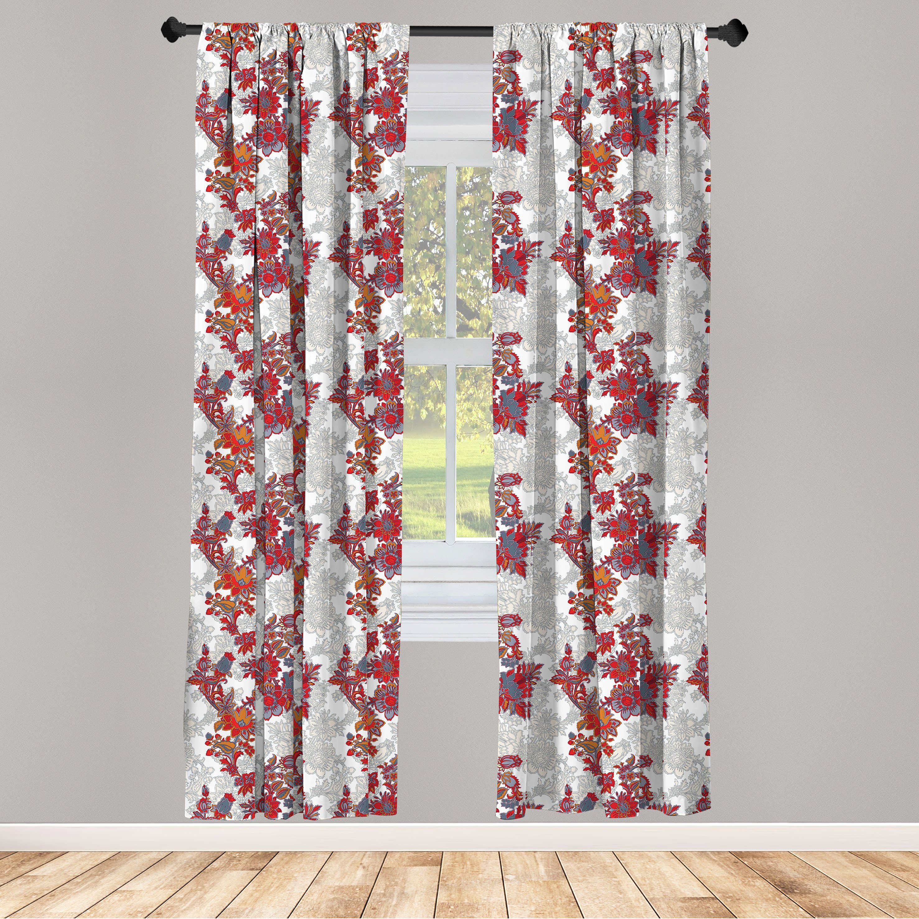 Gardine Vorhang für Wohnzimmer Schlafzimmer Dekor, Abakuhaus, Microfaser, Blumen Romantisches Vibrant Boho | Fertiggardinen