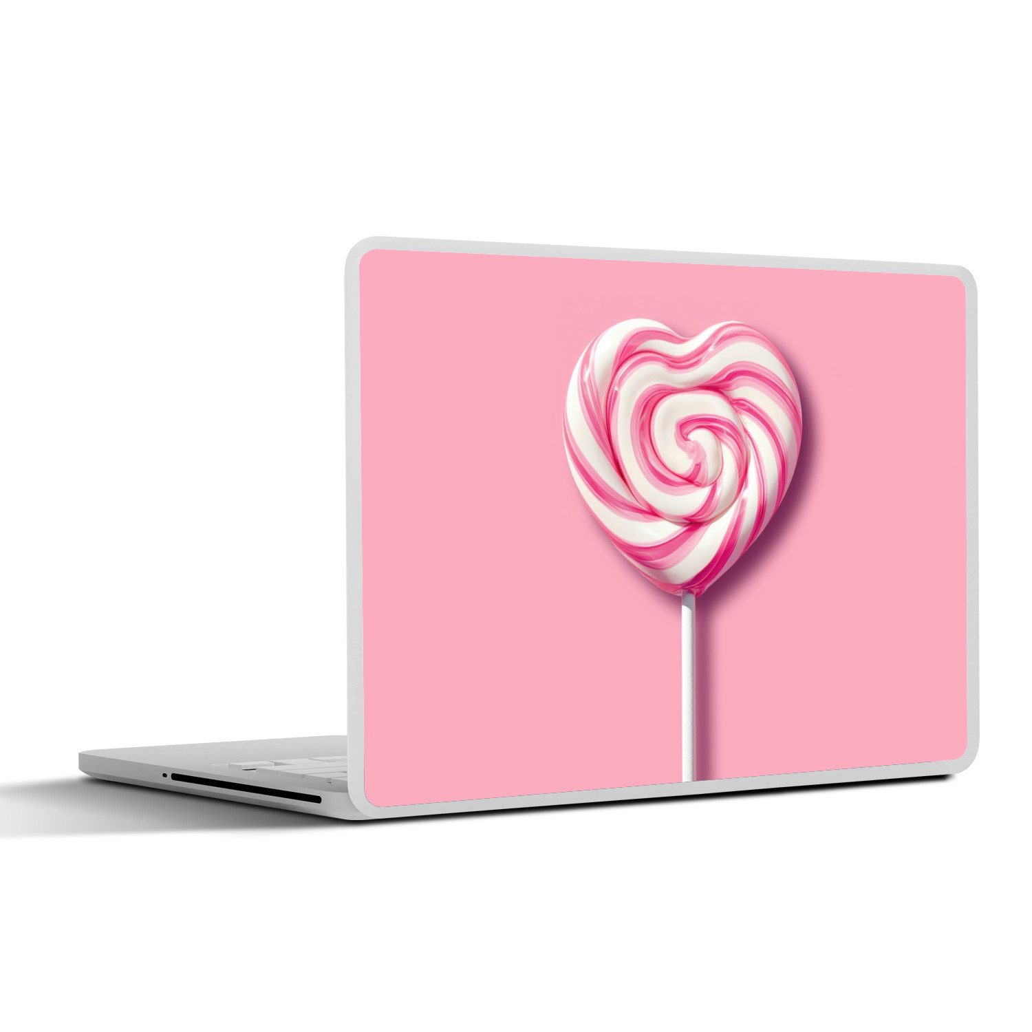 MuchoWow Laptop-Aufkleber Süßigkeit - Lutscher - Herz - Rosa, (1tlg), Laptop Folien Cover, Aufkleber, Sticker, Schutz vor Kratzern, 30x21 cm