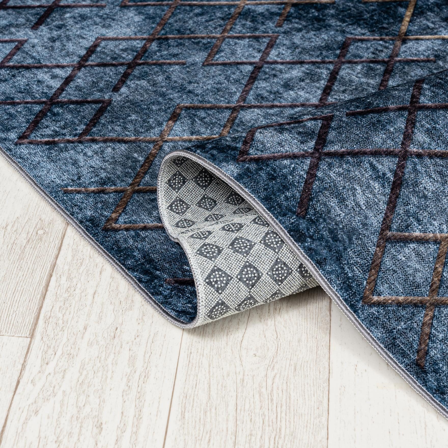 Mazovia Designteppich Modern Geometrisch Blau Wohnzimmer, Schlafzimmer, Esszimmer, Büro, Fußbodenheizung – Bild 4 von 5