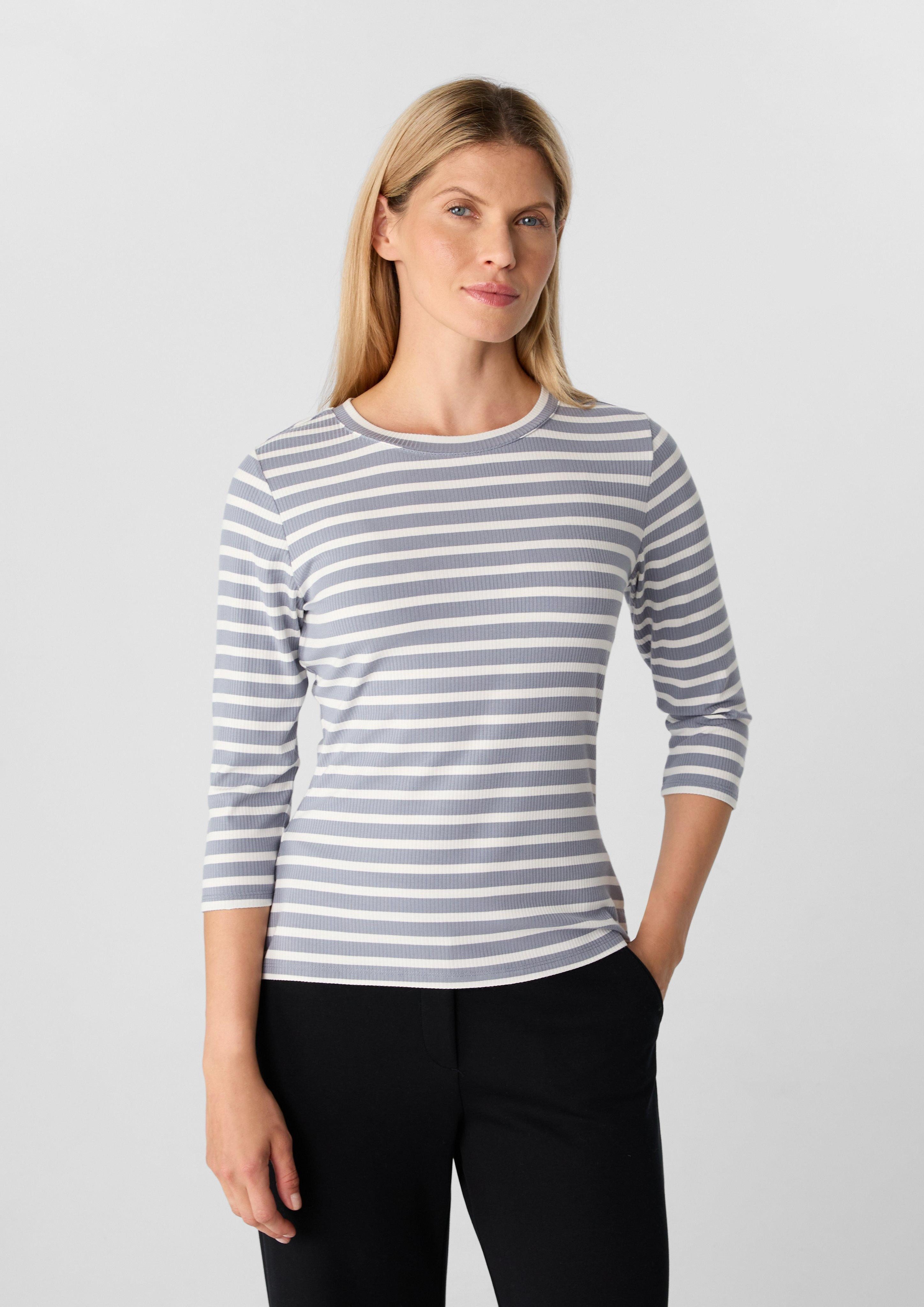 Shirttop Geripptes Slim-Fit-Shirt mit 3/4-Ärmeln