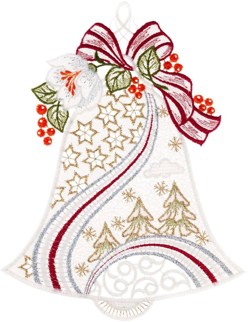 W. Reuter & Sohn - Plauener Spitze® Fensterbild Weihnachtsglocke, Made in Germany