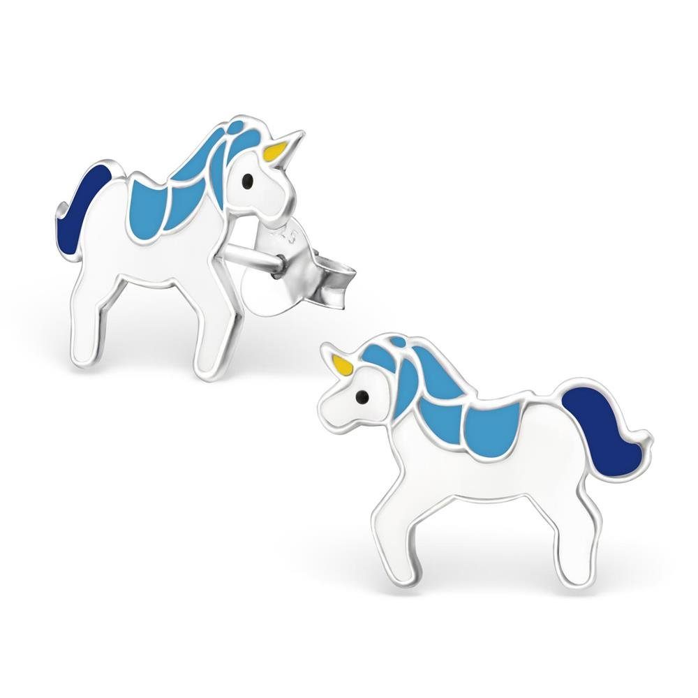 BUNGSA Ohrring-Set Ohrstecker Einhorn Unicorn aus 925 Silber für Kinder (1 Paar (2 Stück), 2-tlg), Ohrschmuck Ohrringe Kinder Blau