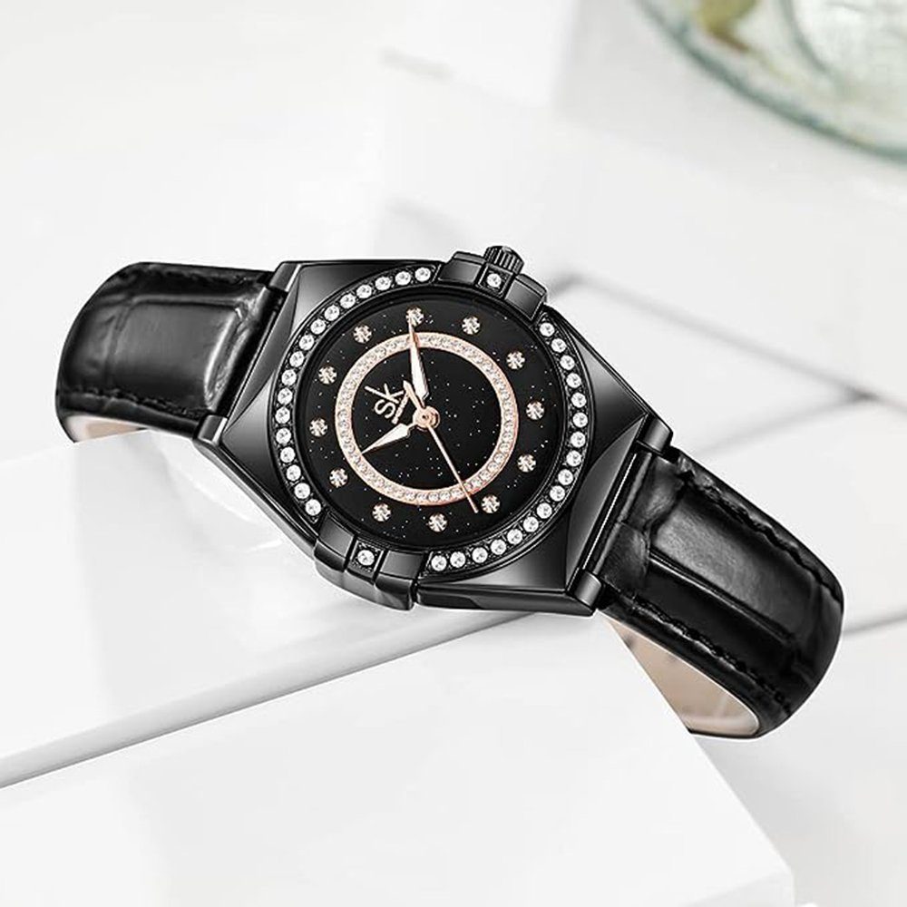 Damen-Armbanduhr,Fashion Wasserdichte Damenuhren, Uhr Kristall-Diamanten Business Diamond Star Quarzuhr Haiaveng