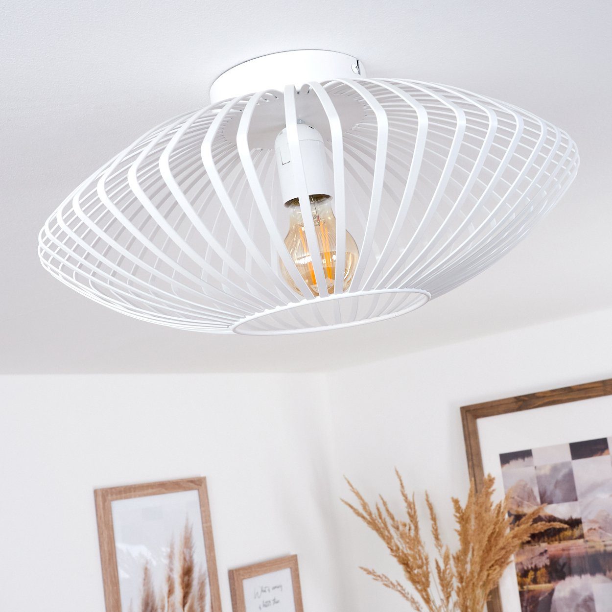 hofstein Deckenleuchte »Pieris« runde Deckenlampe aus Metall in Weiß, ohne Leuchtmittel, Retro-Leuchte mit Lichteffekt durch Gitter-Optik, Ø39cm, E27 – Bild 2 von 5