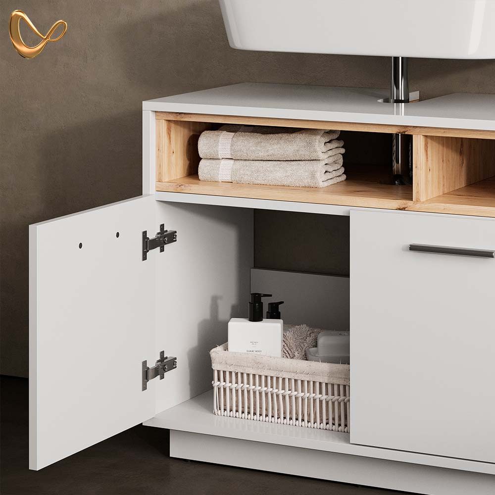 Livinity® Badmöbel-Set Temo, Weiß/Sonoma, 2 Teile