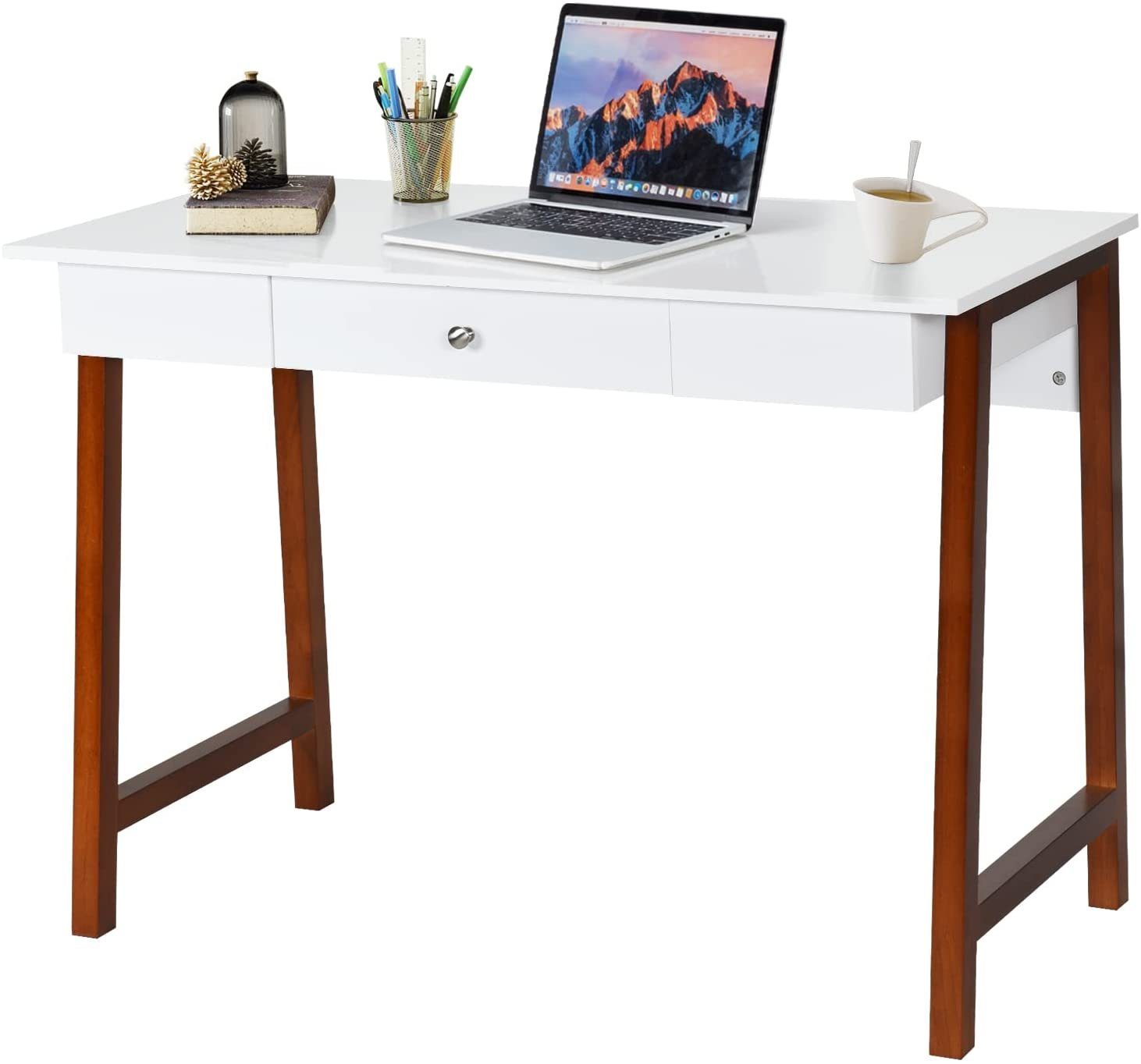 KOMFOTTEU Schreibtisch Arbeitstisch, mit Schublade, Belastbar bis 50 kg braun