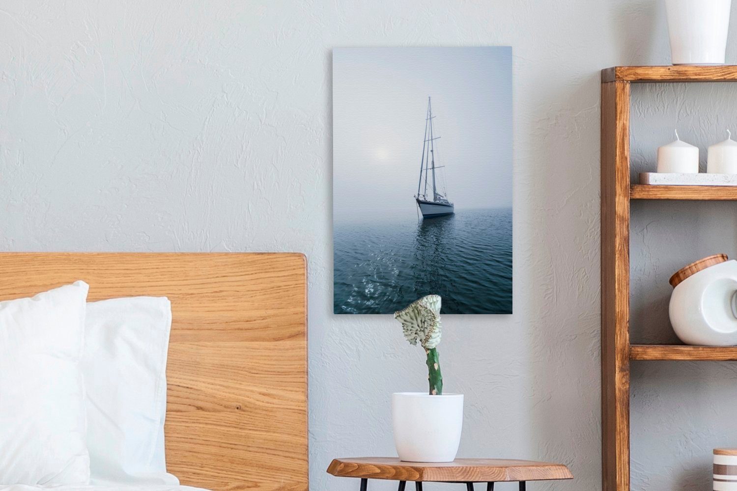 OneMillionCanvasses® Leinwandbild Segelboot ist Gemälde, gegangen, St), Anker cm (1 Nebel fertig inkl. 20x30 vor bespannt Leinwandbild im Zackenaufhänger