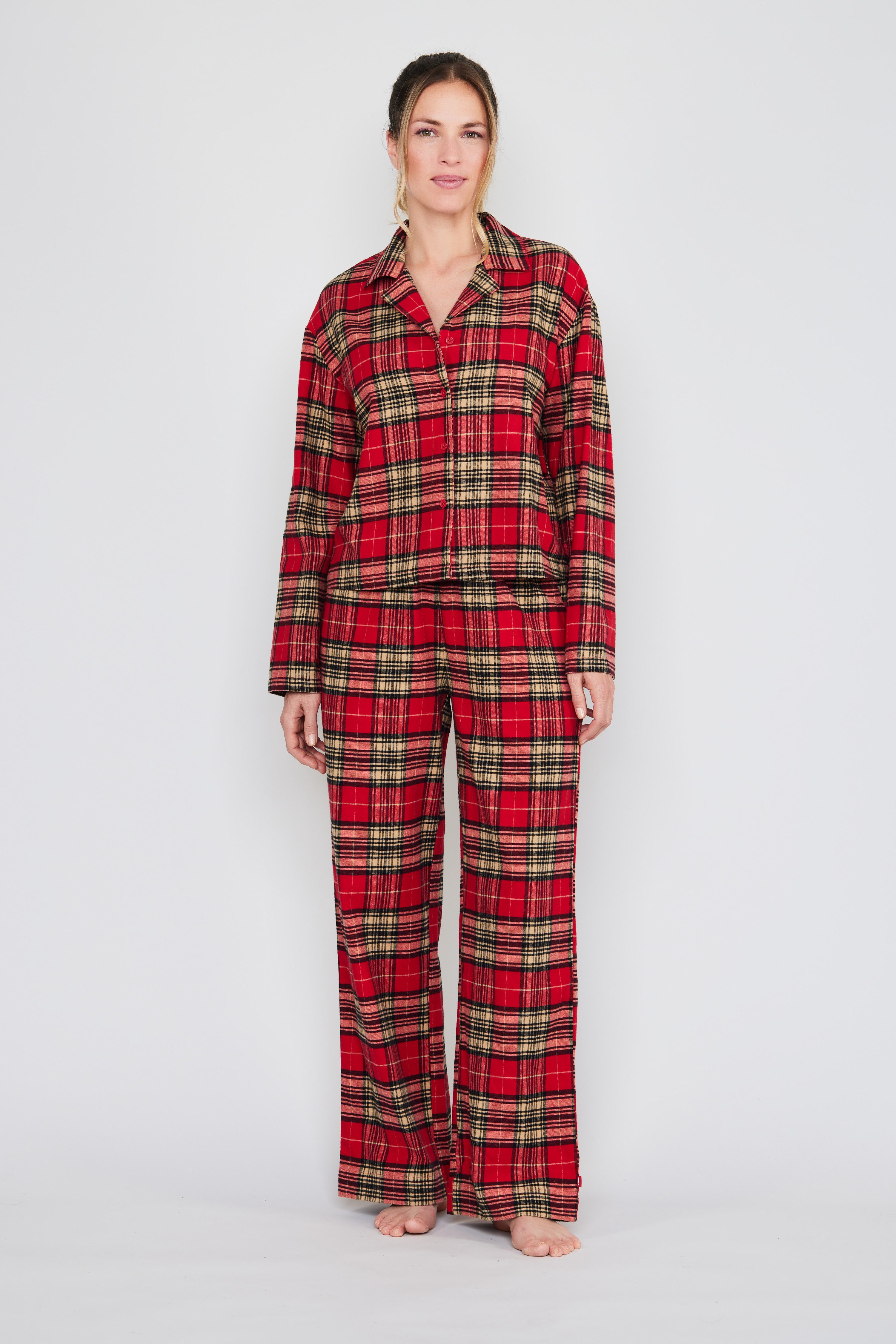 Joop Jeans Pyjamaoberteil After Dark (JOOP! Jeans) Karo-Design, Knöpfe, Langarm, Fleece-Qualität