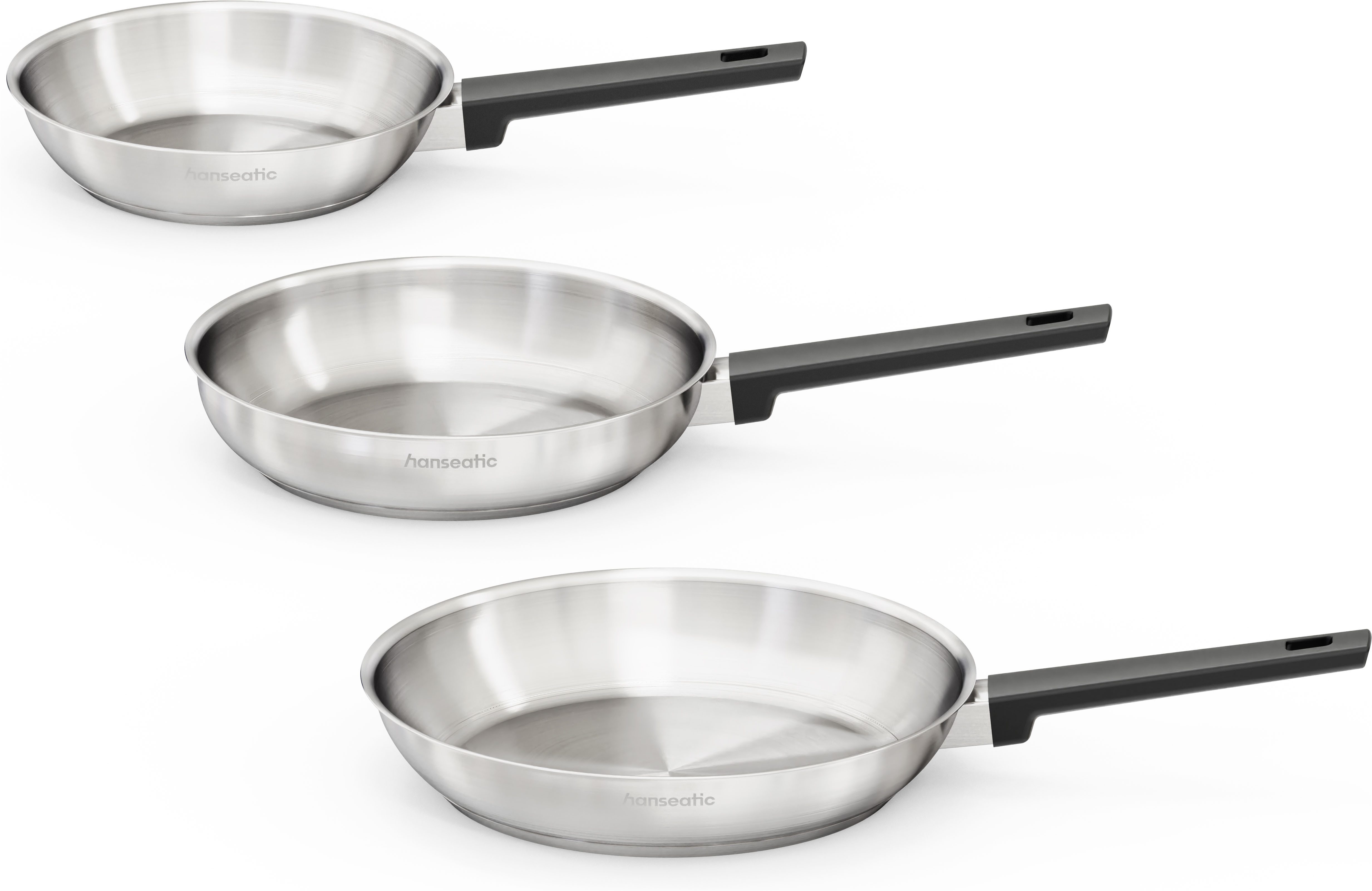 Hanseatic Pfannen-Set SMART, Edelstahl 18/10 (Set, 3-tlg., 1x Pfanne Ø 20 cm, 24 cm und 28 cm), ohne Beschichtung, energiesparend, für alle Herdarten, inkl. Induktion