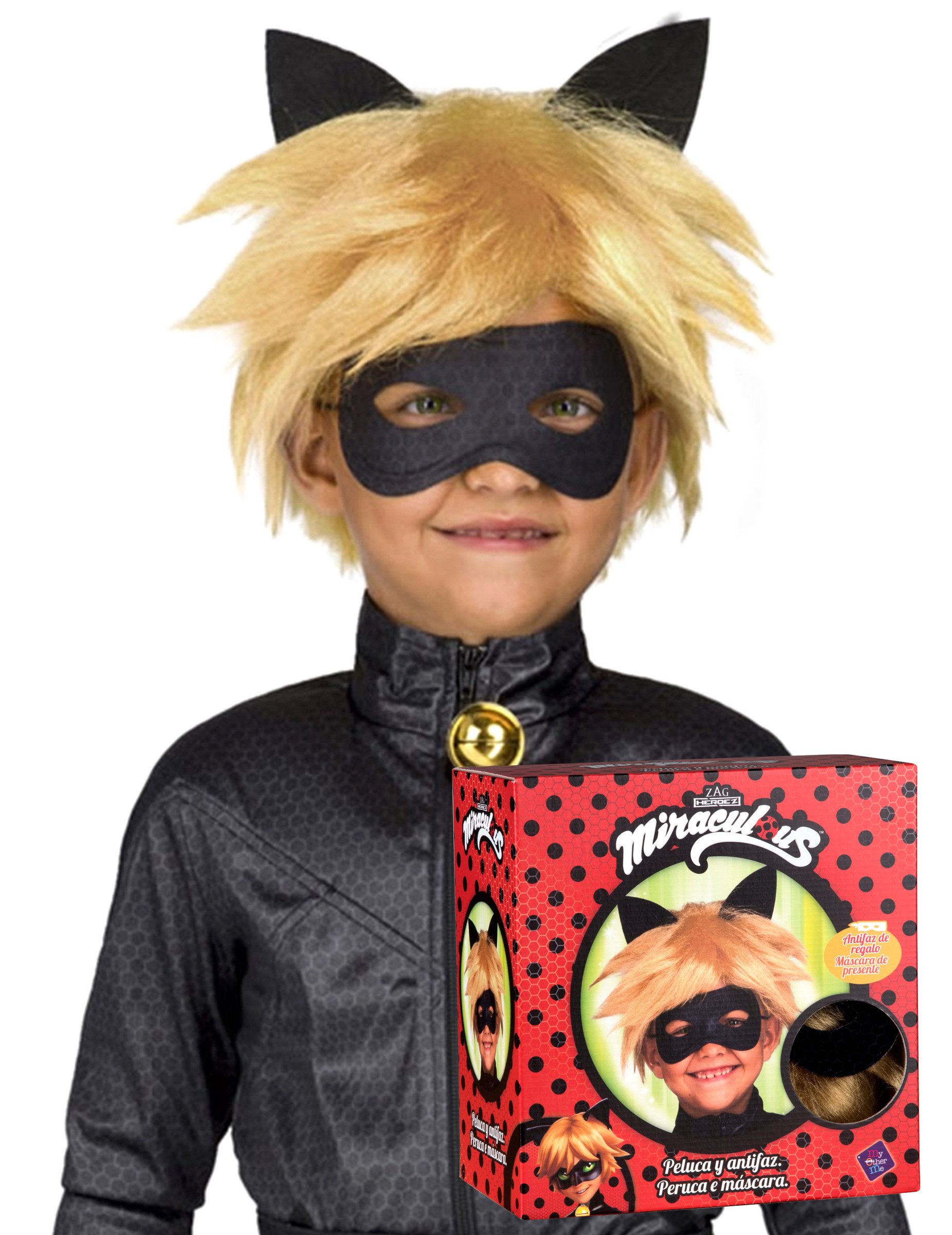Viving Costumes Kostüm Cat Noir-Perücke und Maske für Kinder Miraculous Accessoires