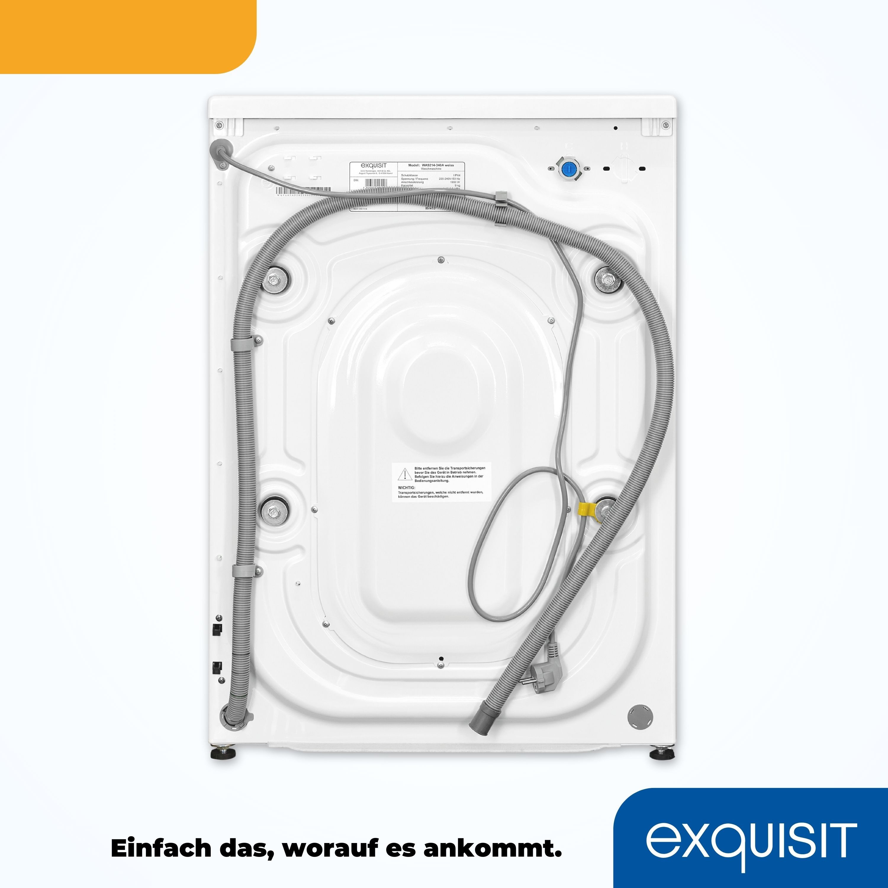 exquisit Waschmaschine WA9214-340A, 9 kg, 1400 U/min, AquaStop-Vollwasserschutz, Trommelreinigung für sauberen Innenraum – Bild 5 von 5