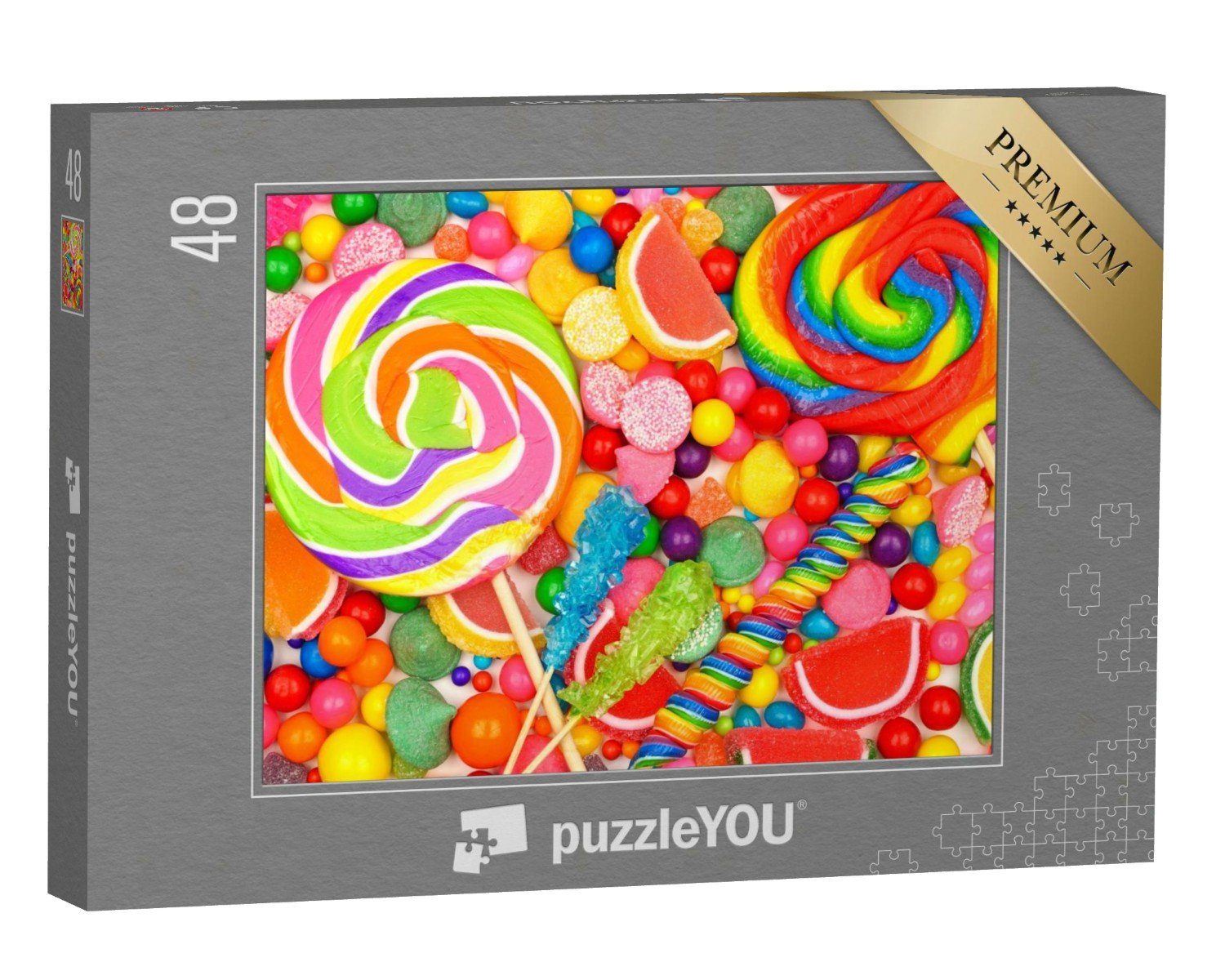 puzzleYOU Puzzle Süßigkeitenmix aus u. a. Lutschern und Kaugummi, 48 Puzzleteile, puzzleYOU-Kollektionen Süßigkeiten