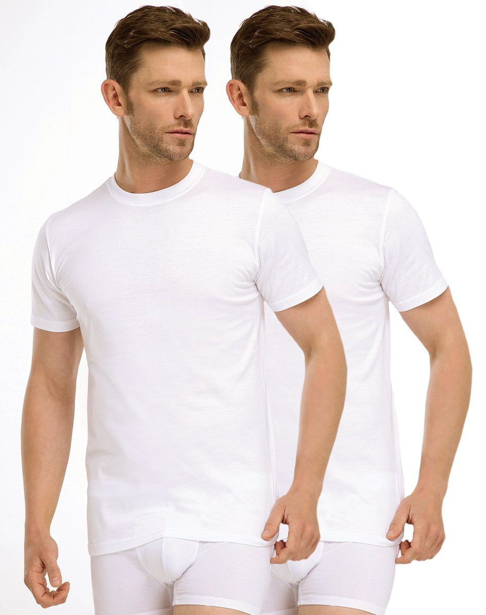 Toker Collection® T-Shirt Herren Basic T-Shirt 2er Pack Rundhals Ausschnitt (Packung, 2er-Pack) in Unifarbe, aus Baumwolle Weiß