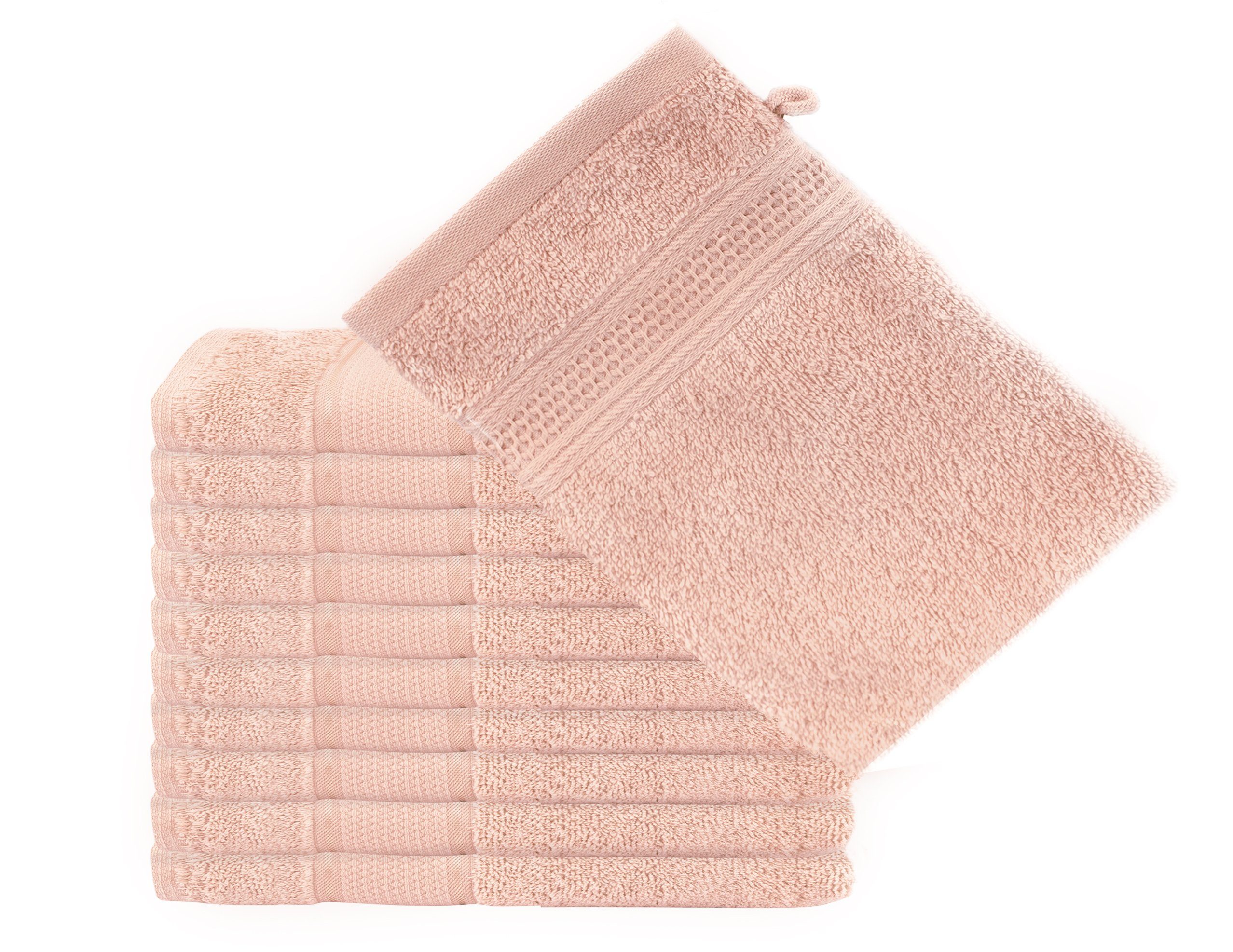 Komfortec Seiftuch Waschhandschuhe Set aus 100% Baumwolle (Packung, 10-tlg., 16x21 cm), Weich, Leich, Frottee, Schnelltrocknend Rosa