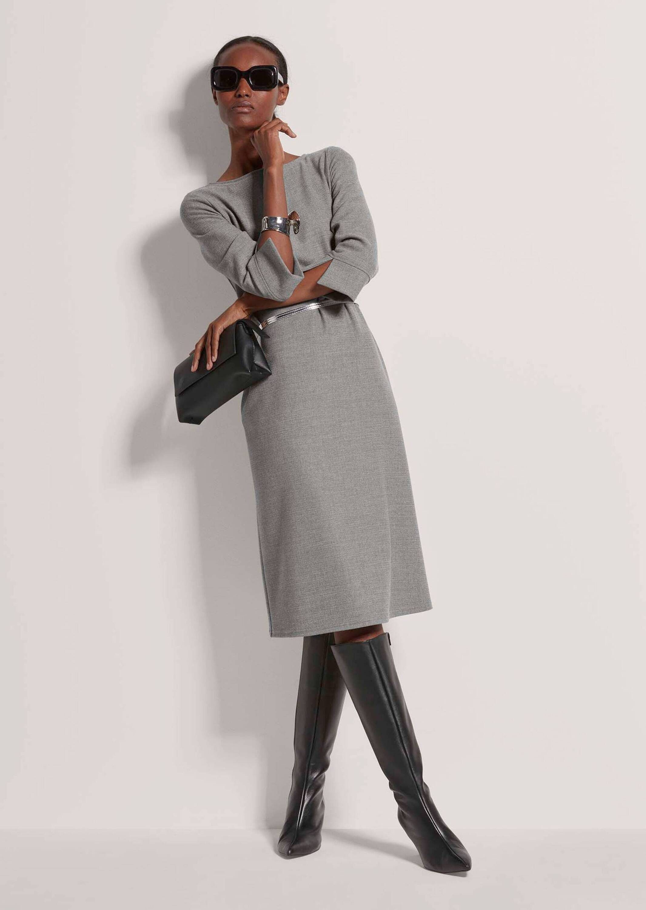 MADELEINE Midikleid Elegantes Viskosekleid mit Rundhalsausschnitt Etuikleid mit eingearbeiteten Taschen und 3/4-Ärmeln mit Schlitz