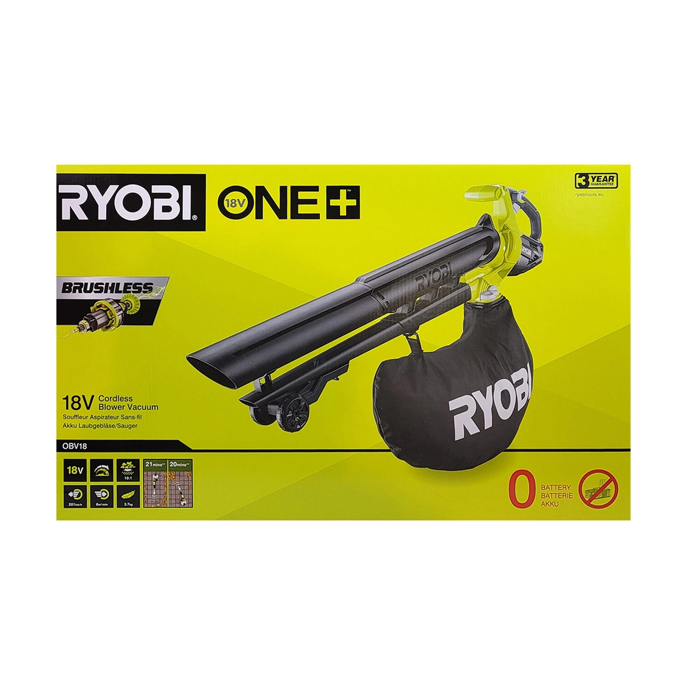 RYOBI Akku-Laubbläser Ryobi OBV18 Akku-Laubbläser 18 V ONE+ 1,3 Ah Set Laubblasen Saugen, (1 St)