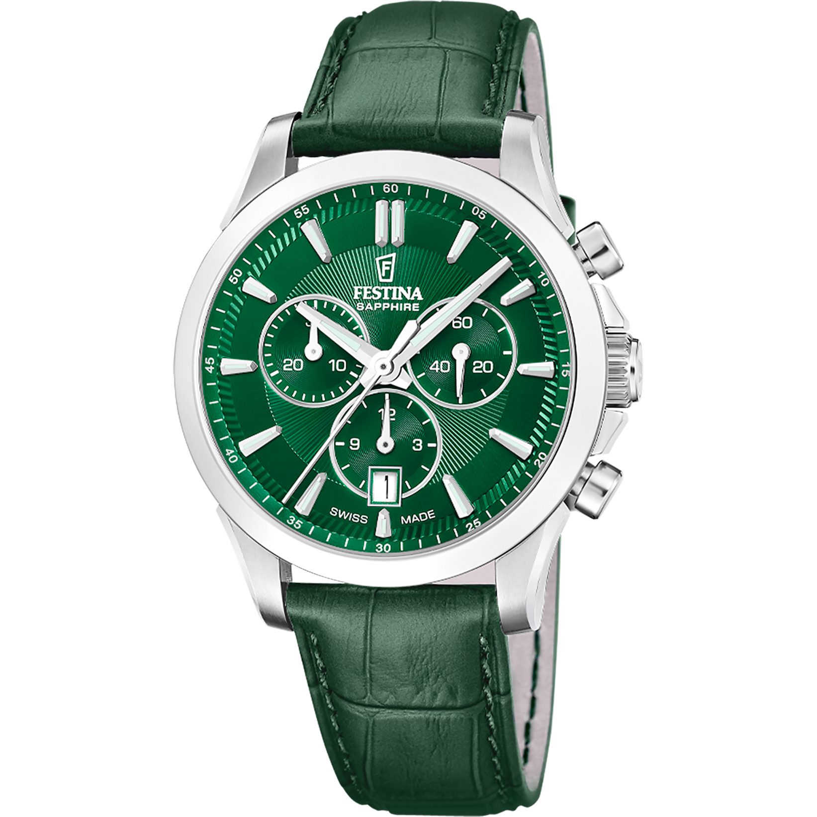 Festina Chronograph Chrono F20094_4, Quarzuhr, Armbanduhr, Herrenuhr, Swiss Made, Lederarmband, analog, Tag