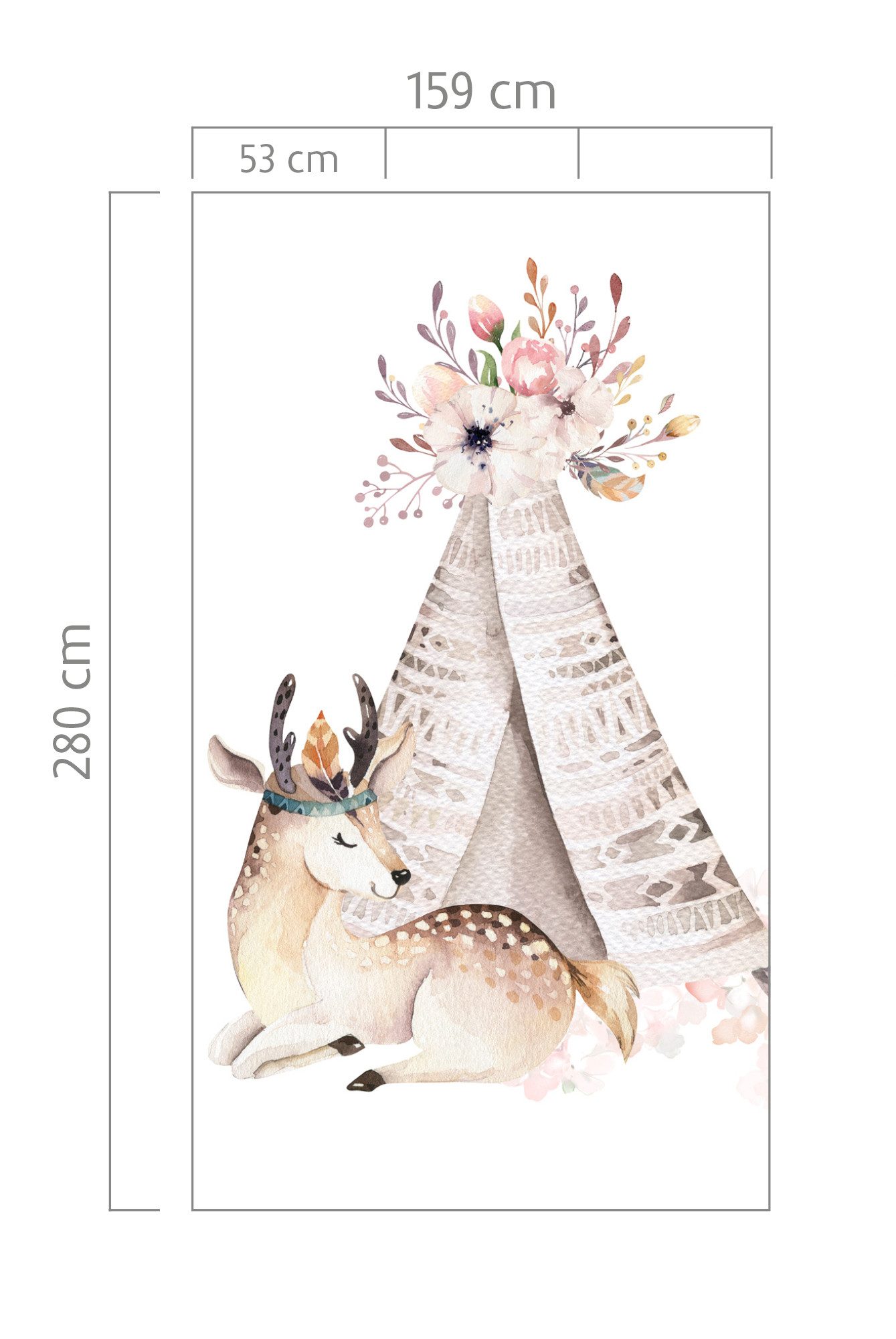 Rasch Fototapete Kinderzimmer mit Reh und Tipi mit Blumenschmuck in Rosa, strukturiert, gemustert, (1 Rolle, 1 St), Aquarell-Optik