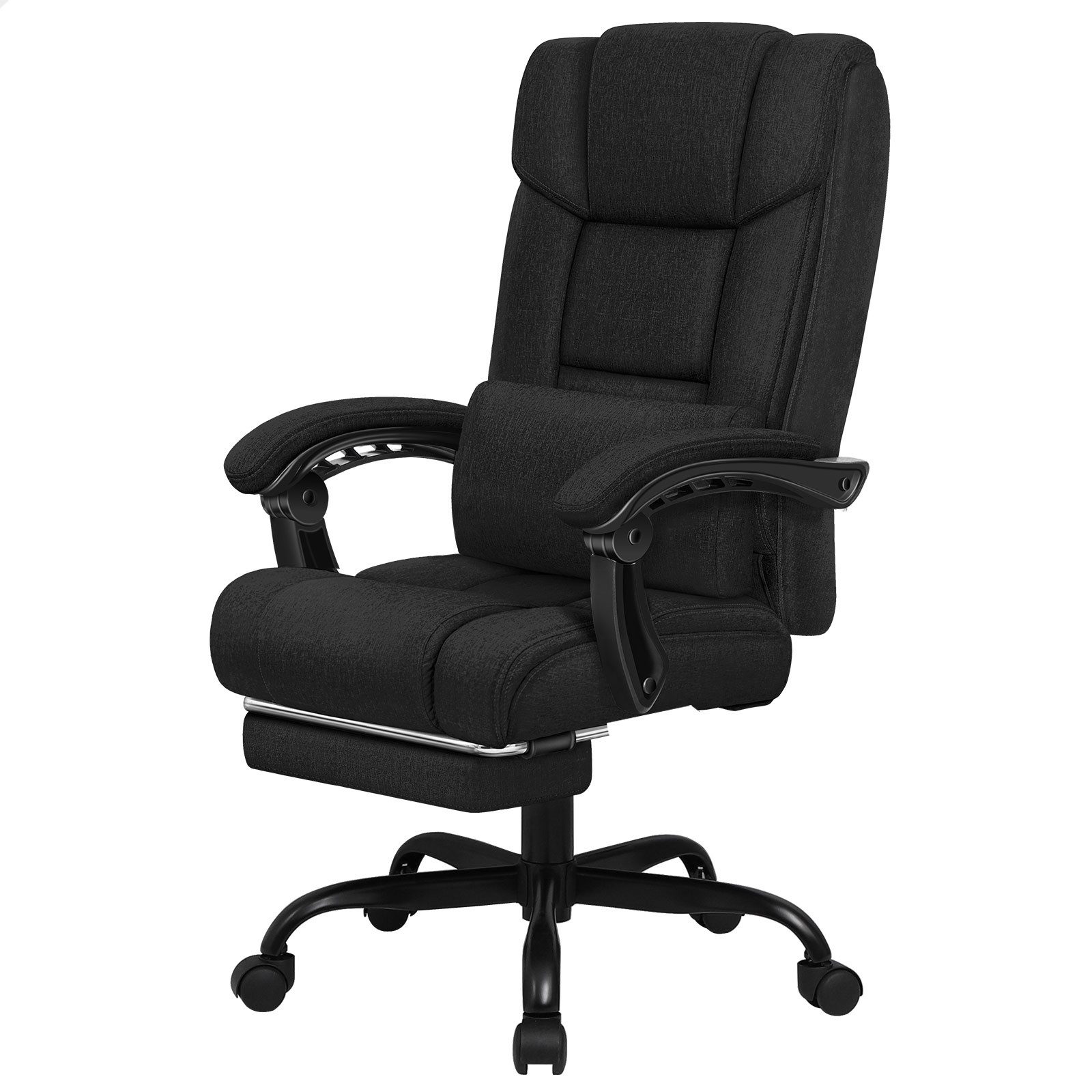 Bürostuhl mit Fußstütze und XL-Lendenkissen, 150° neigbar