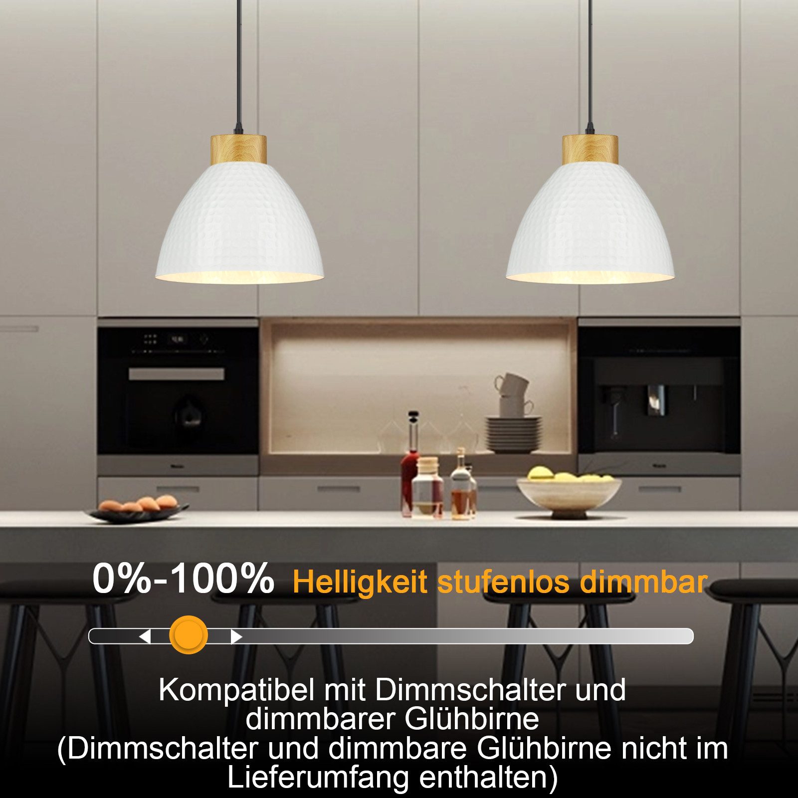 POPOLIC Pendelleuchte Deckenlampe Deckenleuchte höhenverstellbar bis 165cm, dimmbar, Holzoptik, inkl. Montagezubehör, für Wohnzimmer, Schlafzimmer, Flur