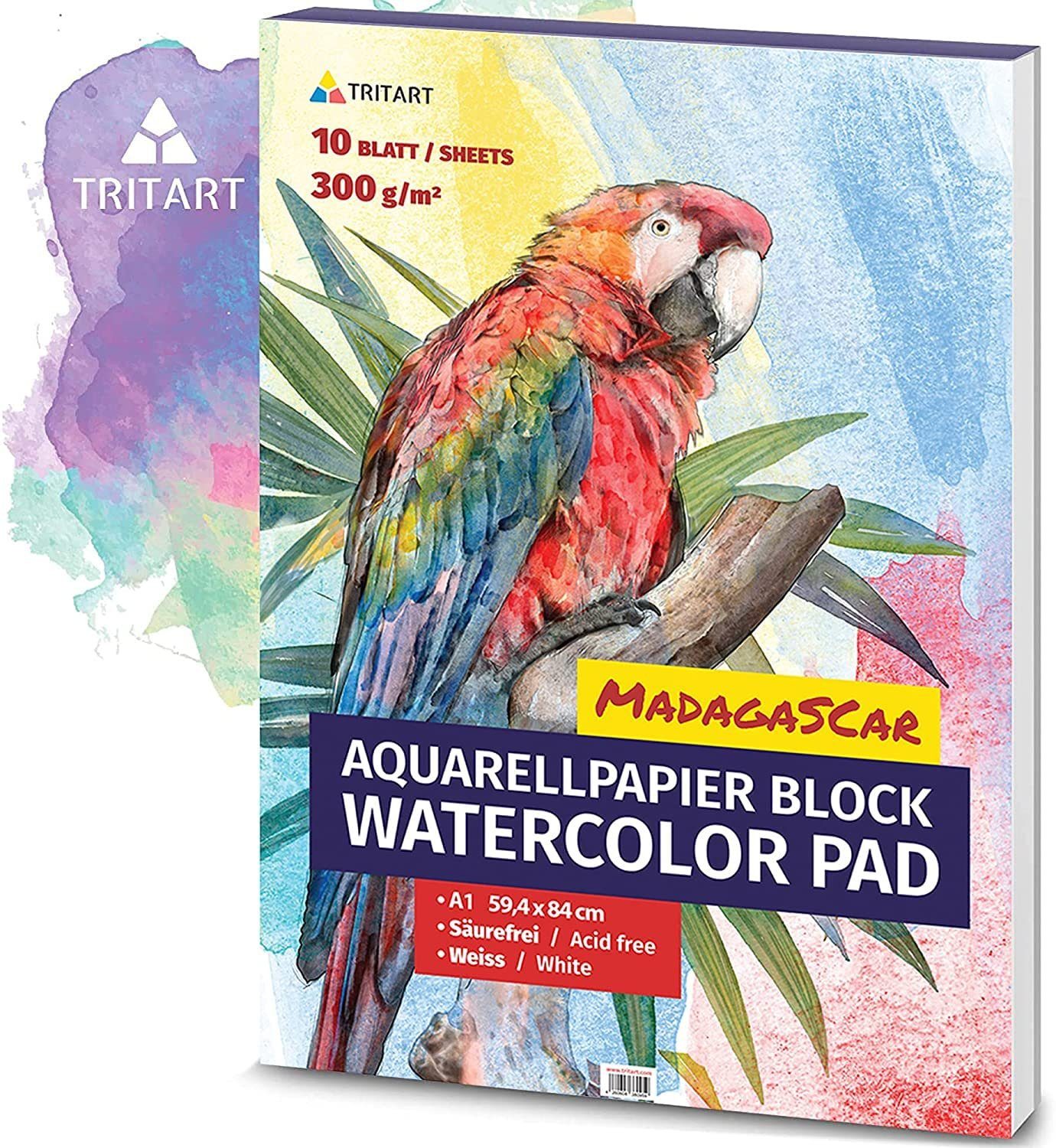 Tritart Aquarellpapier Aquarellpapier 10 Blatt DIN A1 300g Weiß - Hochwertiges Malpapier, Aquarellpapier DIN A1 300g Weiß 10 Blatt