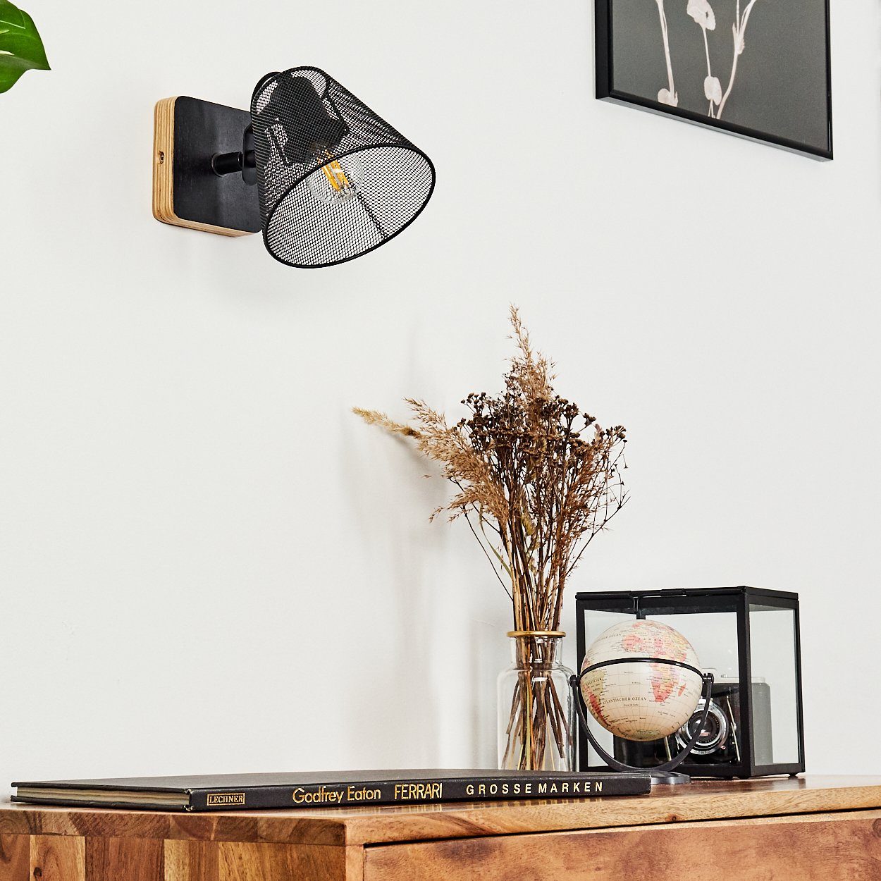 »Tino« in Schwarz Wandlampe hofstein und verstellbarer Metall 1xE14 ohne Wandleuchte moderne Leuchtmittel, aus mit Holz, Lichteffekt,