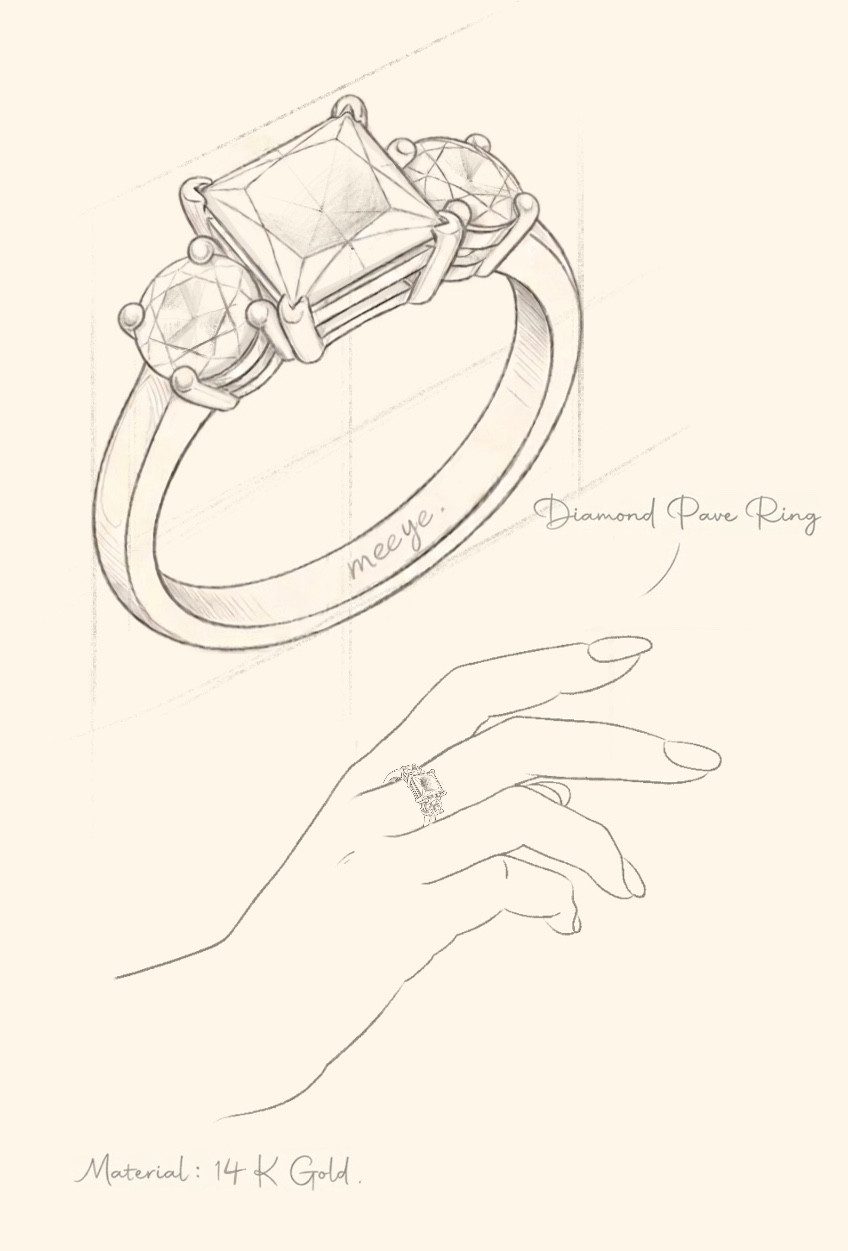 Meeye Diamantring Damenring, 14K Gold, Labordiamant, 3-Stein, Gravierbar, Maßanfertigung, 585er Gold – mit Reinheitsstempel, keine Spekulationen, zweifelsfrei.