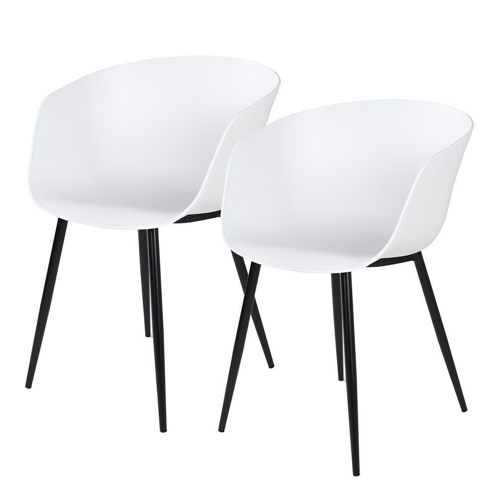 LebensWohnArt Stuhl Design Stuhl 2er Set DAVOS weiss Schalensitz