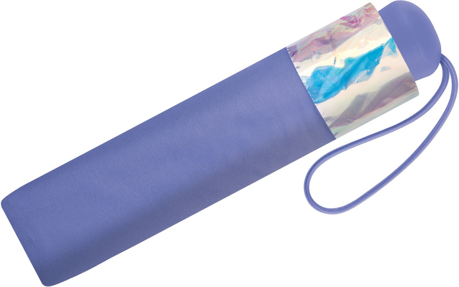 Esprit Taschenregenschirm Mini Damen-Schirm Handöffner Shiny violett leicht und Borte schimmernder mit klein, Border, sehr