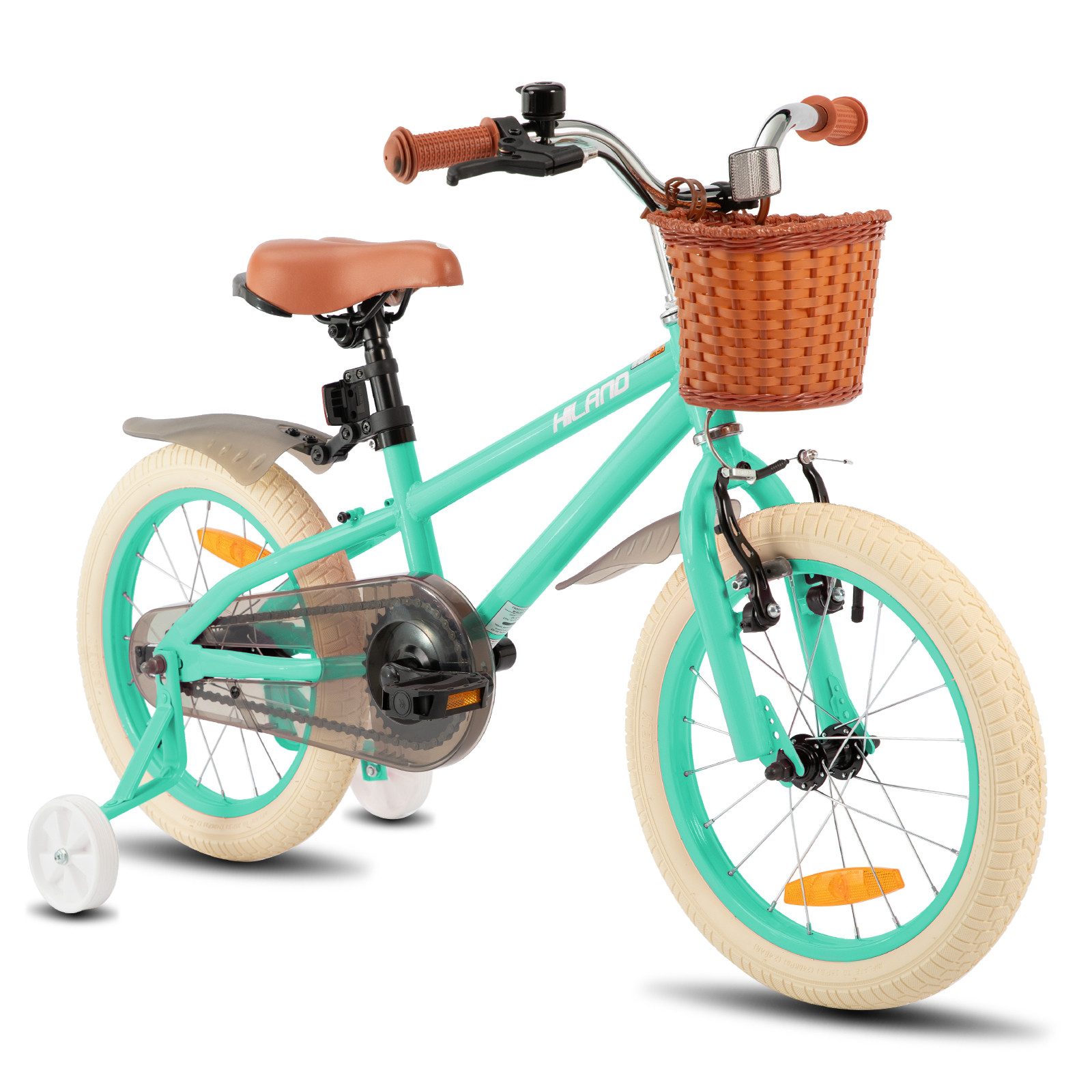 HILAND Kinderfahrrad 14 16 18 Zoll Kinderfahrrad, Kinderfahrrad für Mädchen, mit Stützrädern, Handbremse und Rücktrittbremse, Korb